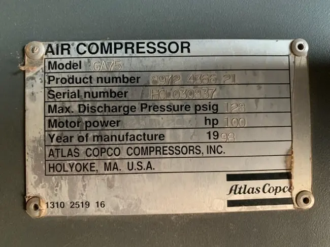 1998 ATLAS COPCO  GA75 STATIONARY AIR COMPRESSOR - undefined
