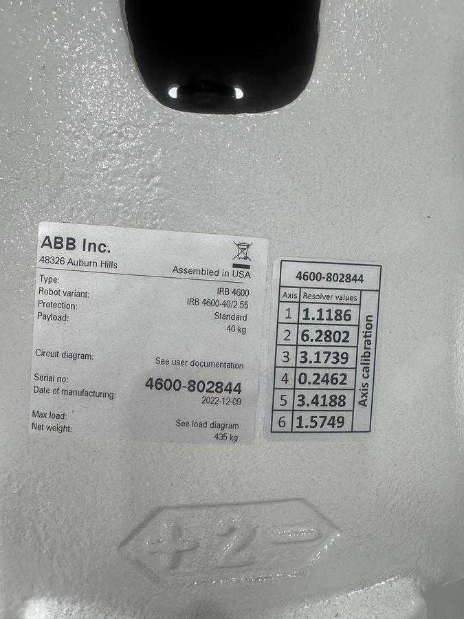 2023 ABB IRB 4600-40/2.55 INDUSTRIAL ROBOT, 40KG PAYLOAD, 2550MM REACH, IRC5 CONTROLLER - ARTICULATED ROBOTS