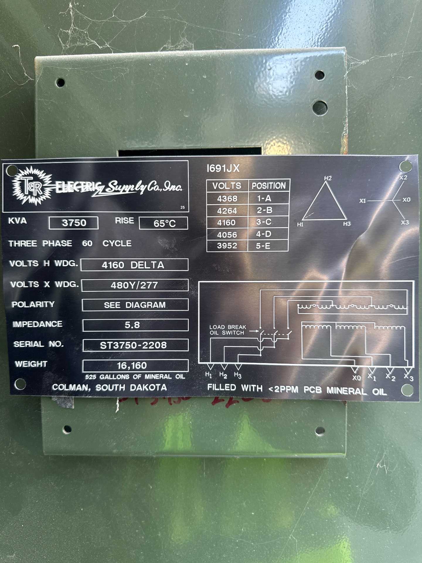 3750 KVA THREE-PHASE OIL FILLED POWER TRANSFORMER WITH MAIN DISCONNECT - OIL FILLED TRANSFORMERS