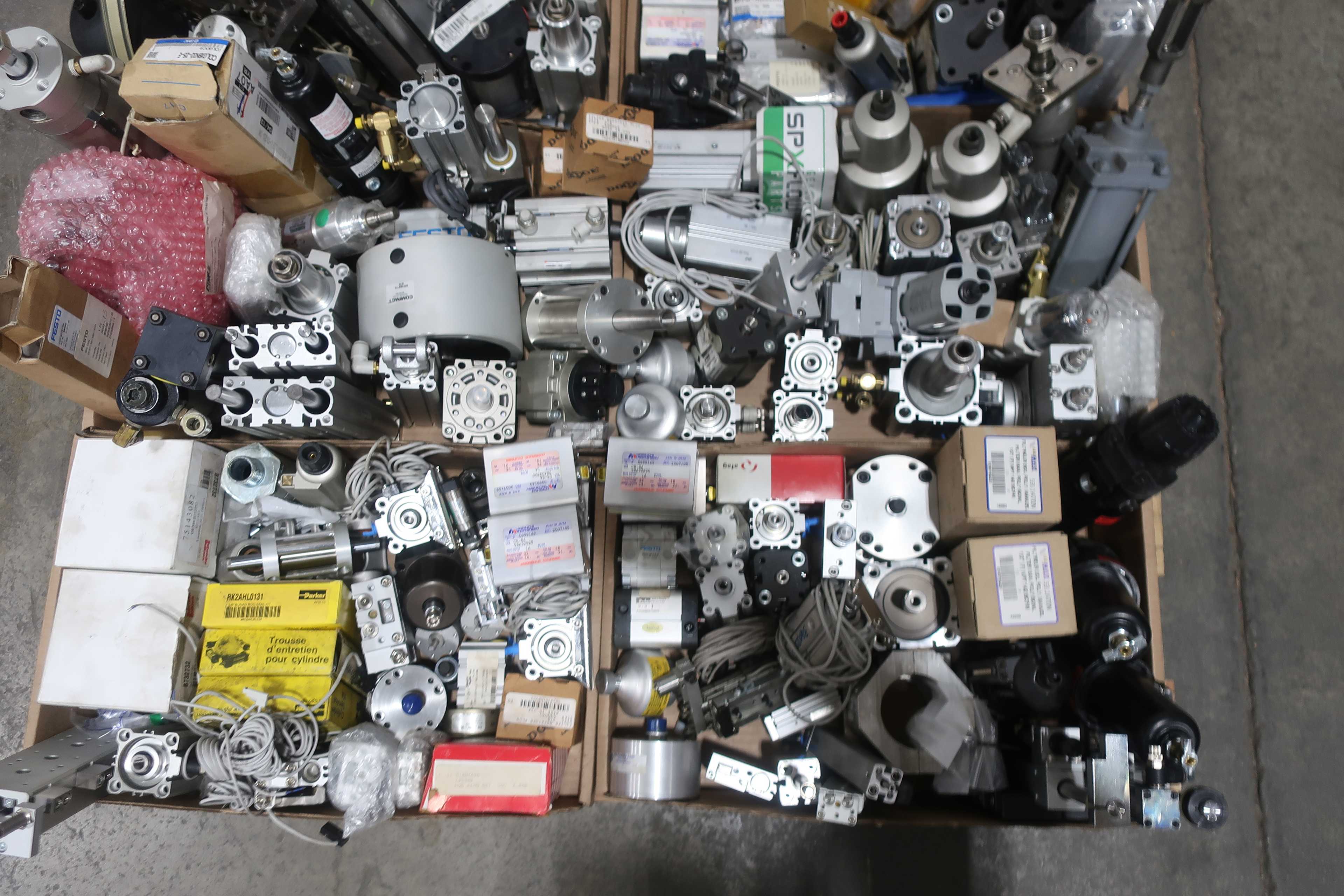 SKU 1738096 - 4 PALLETS OF ASSORTED PNEUMATICS - PNEUMATIC PARTS
