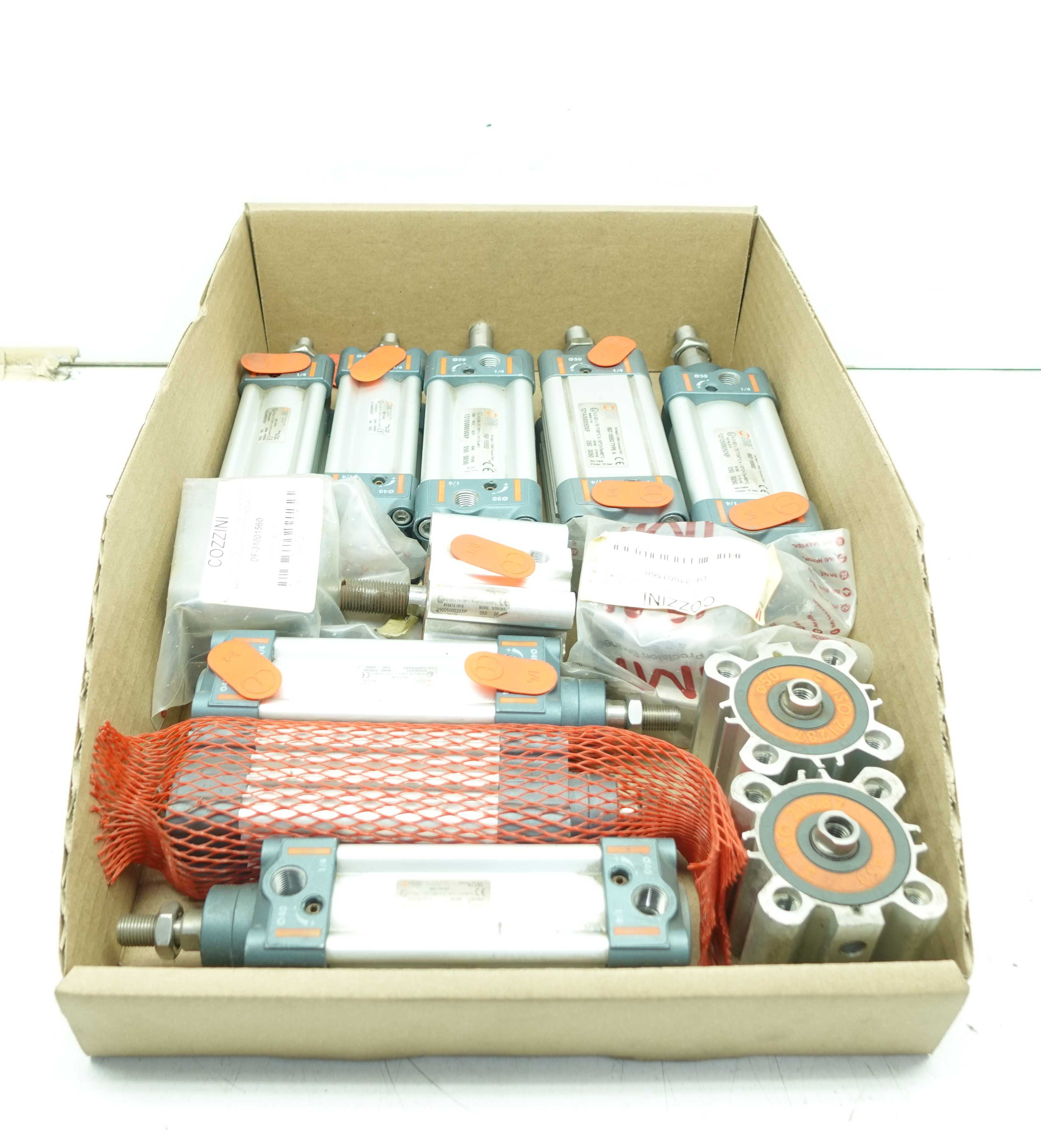 TOTE OF ASSORTED METAL WORKS PNEUMATIC CYLINDERS - PNEUMATIC CYLINDER