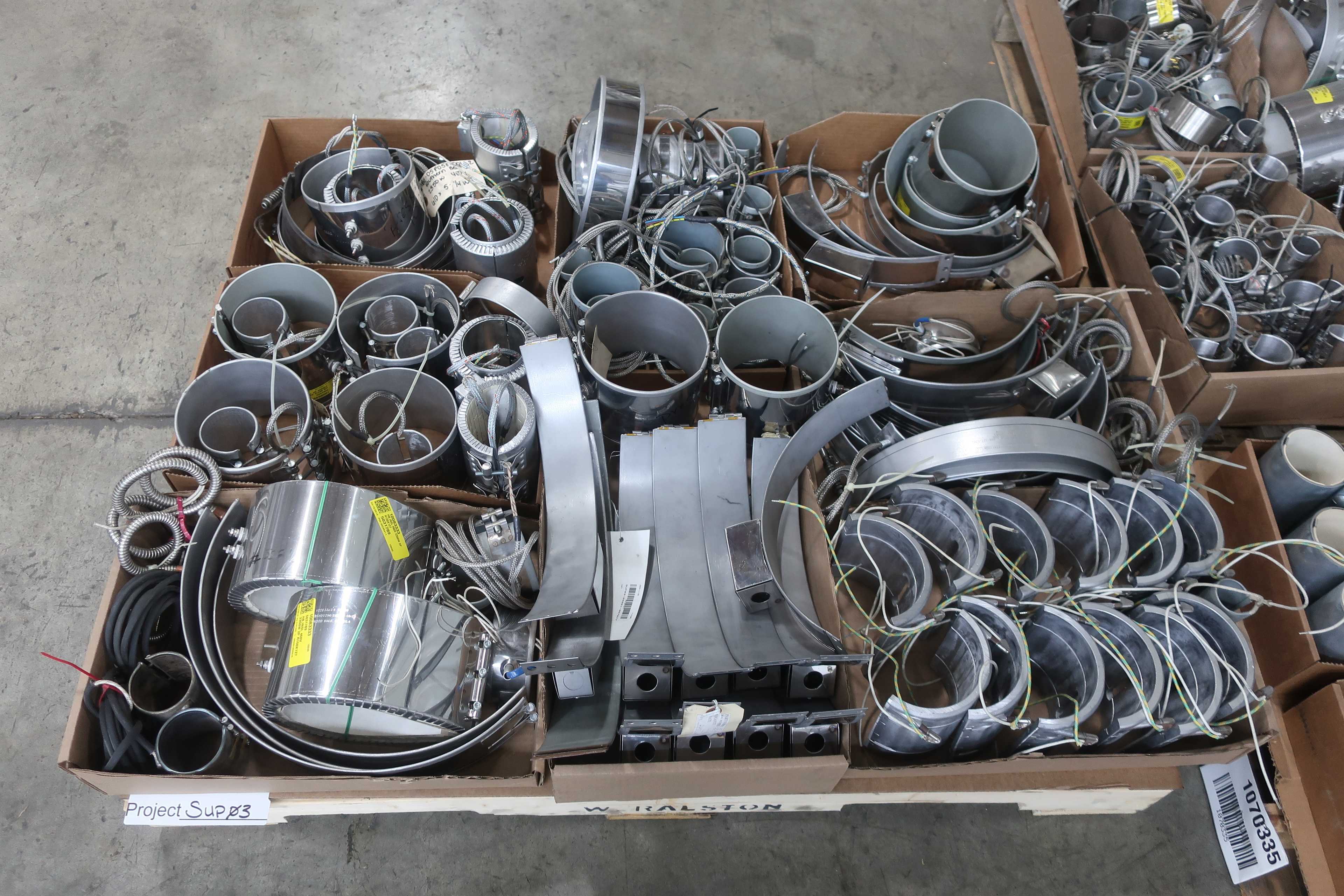 3 PALLETS OF ASSORTED STAINLESS STEEL BAND HEATERS - ELECTRONIC COMPONENTS