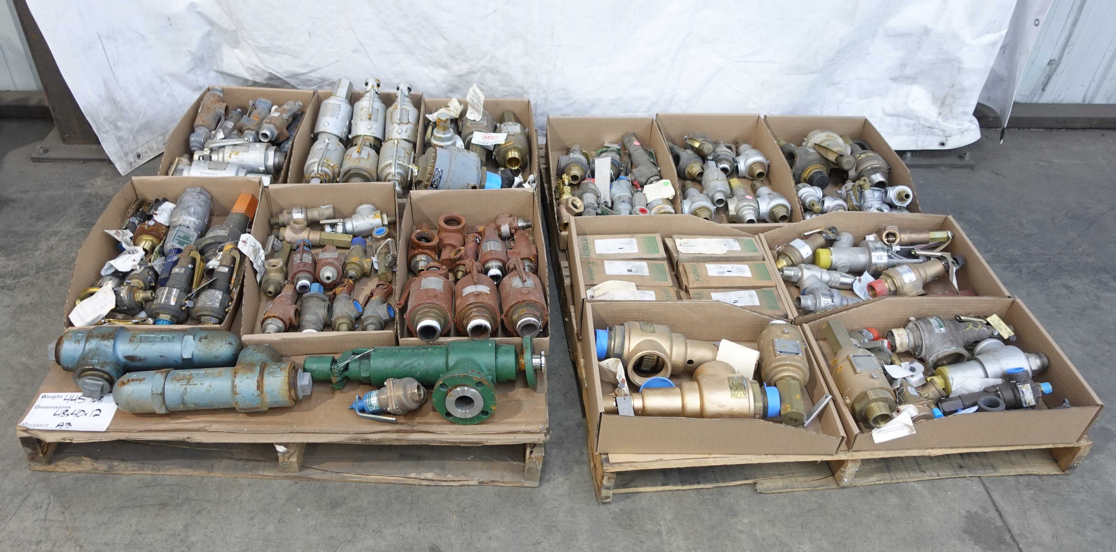 2 PALLETS OF ASSORTED RELIEF VALVES, FULFLO, KUNKLE, FARRIS, CONSOLIDATED, TELEDYNE