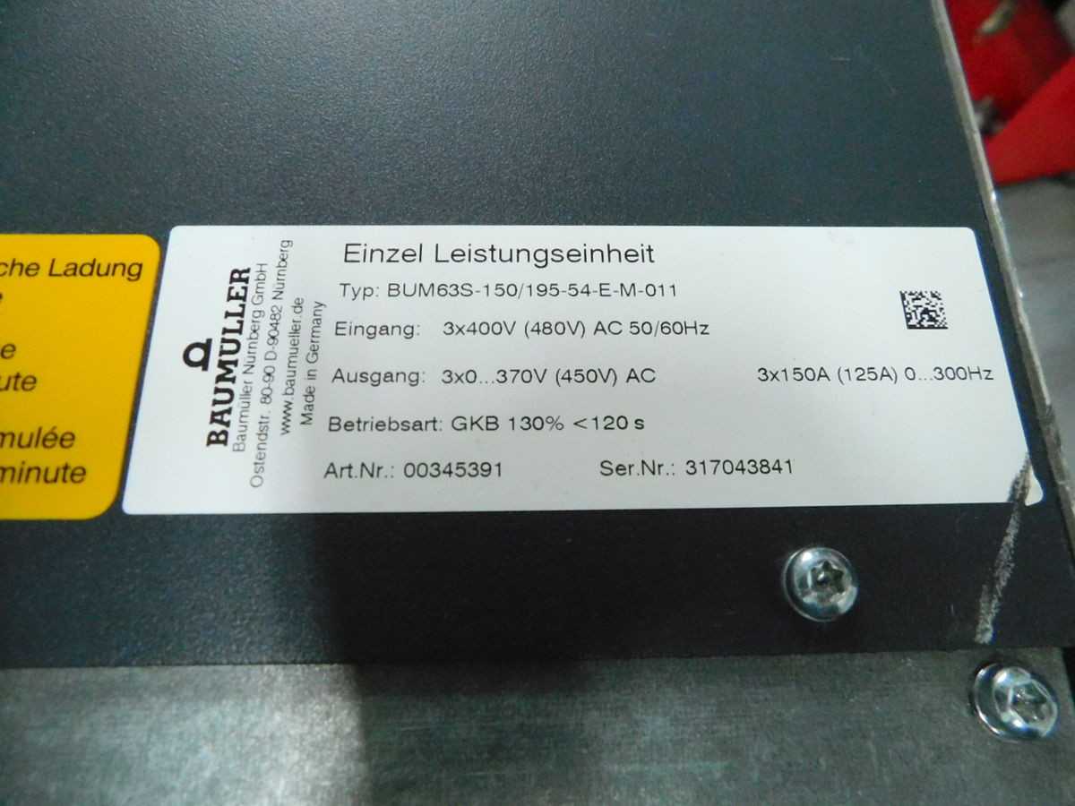 BAUMULLER BUM63S-150/195-54-E-M-011 SERVO DRIVE, 480VAC INPUT, 150A CONT, 195A PEAK - SERVO DRIVES