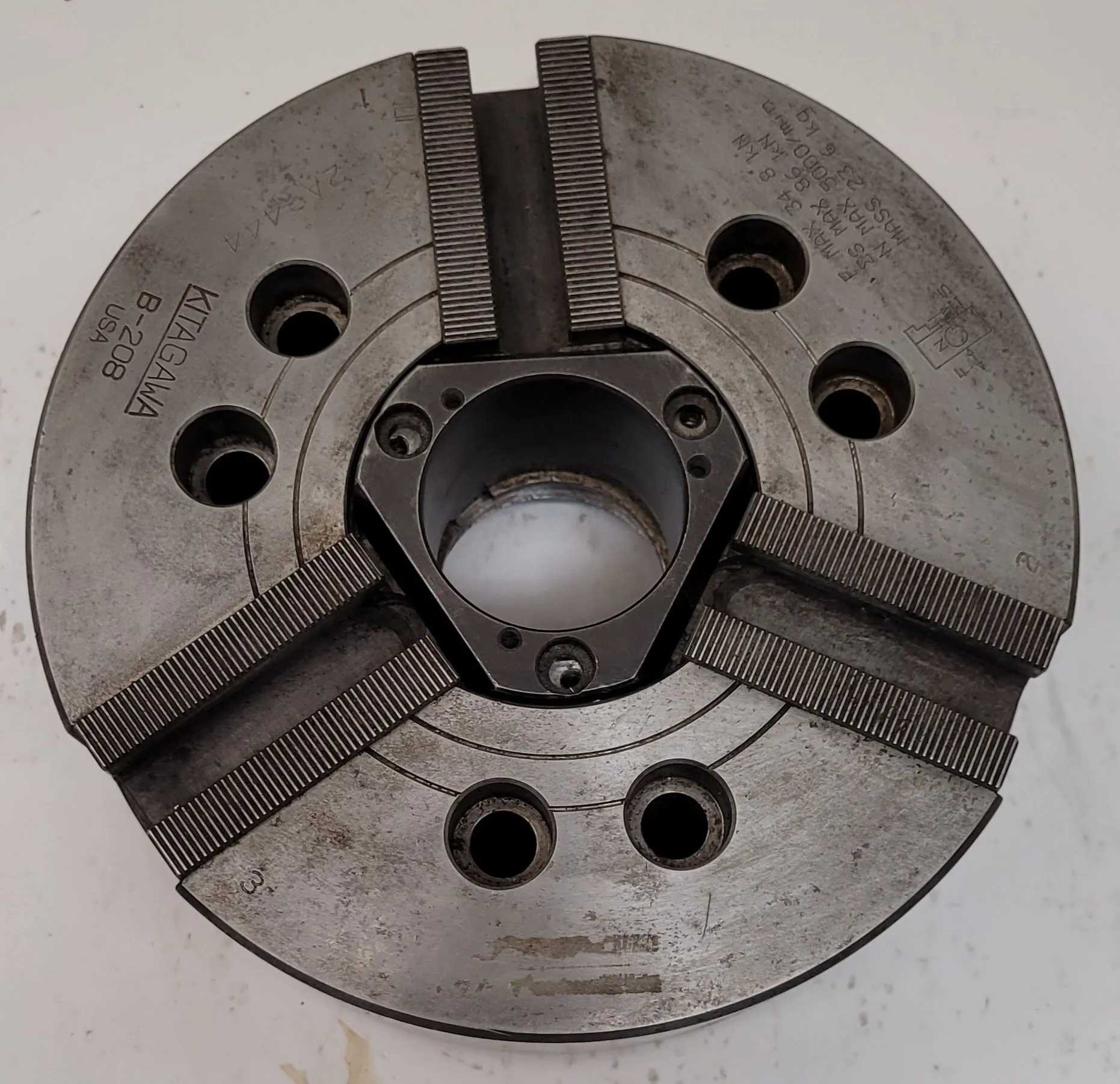 KITAGAWA B-208 3 JAW OPEN CENTRE POWER LATHE CHUCK - 8.25IN DIAMETER, 52MM THROUGH-HOLE - MACHINE TOOLING