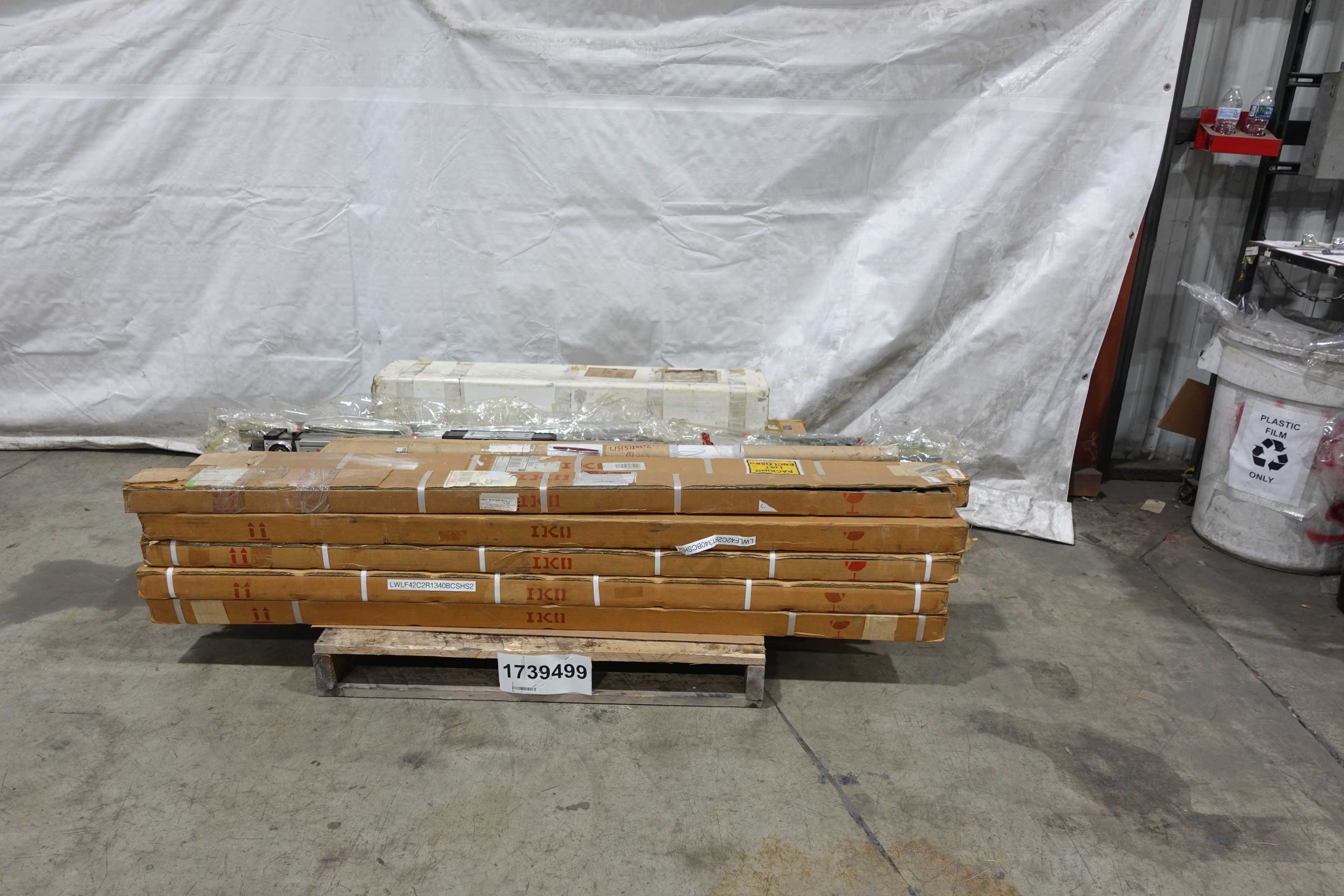 SKU 1739499 - PALLET OF ASSORTED LINEAR RAILS, GUIDES, BEARINGS AND BALLSCREW ASSEMBLIES