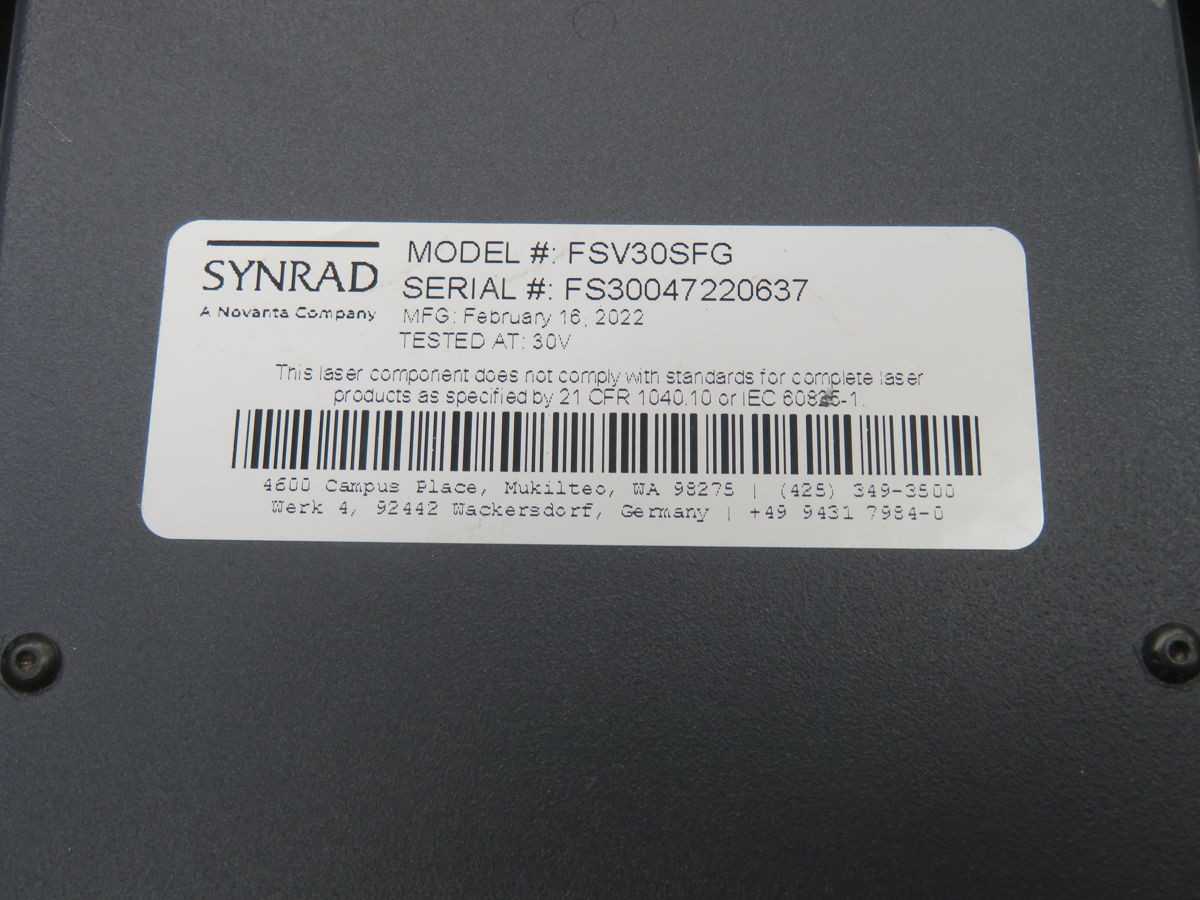 SYNRAD FSV30SFG LASERS, 30W POWER, 10.6ΜM WAVELENGTH, M² < 1.2 BQ, 1.5MM BD, 3.5MRAD DIV - LASER CUTTING MACHINES