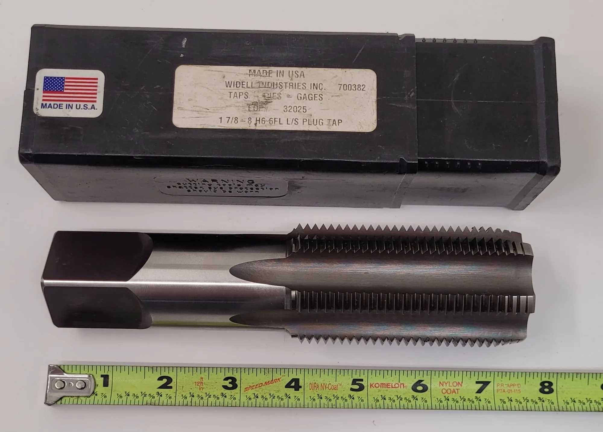 WIDELL INDUSTRIES 700382 PLUG TAP - 1 7/8IN D, 6 FLUTES, 7-1/4IN OAL, 3-5/8IN FL - MACHINE TOOLING