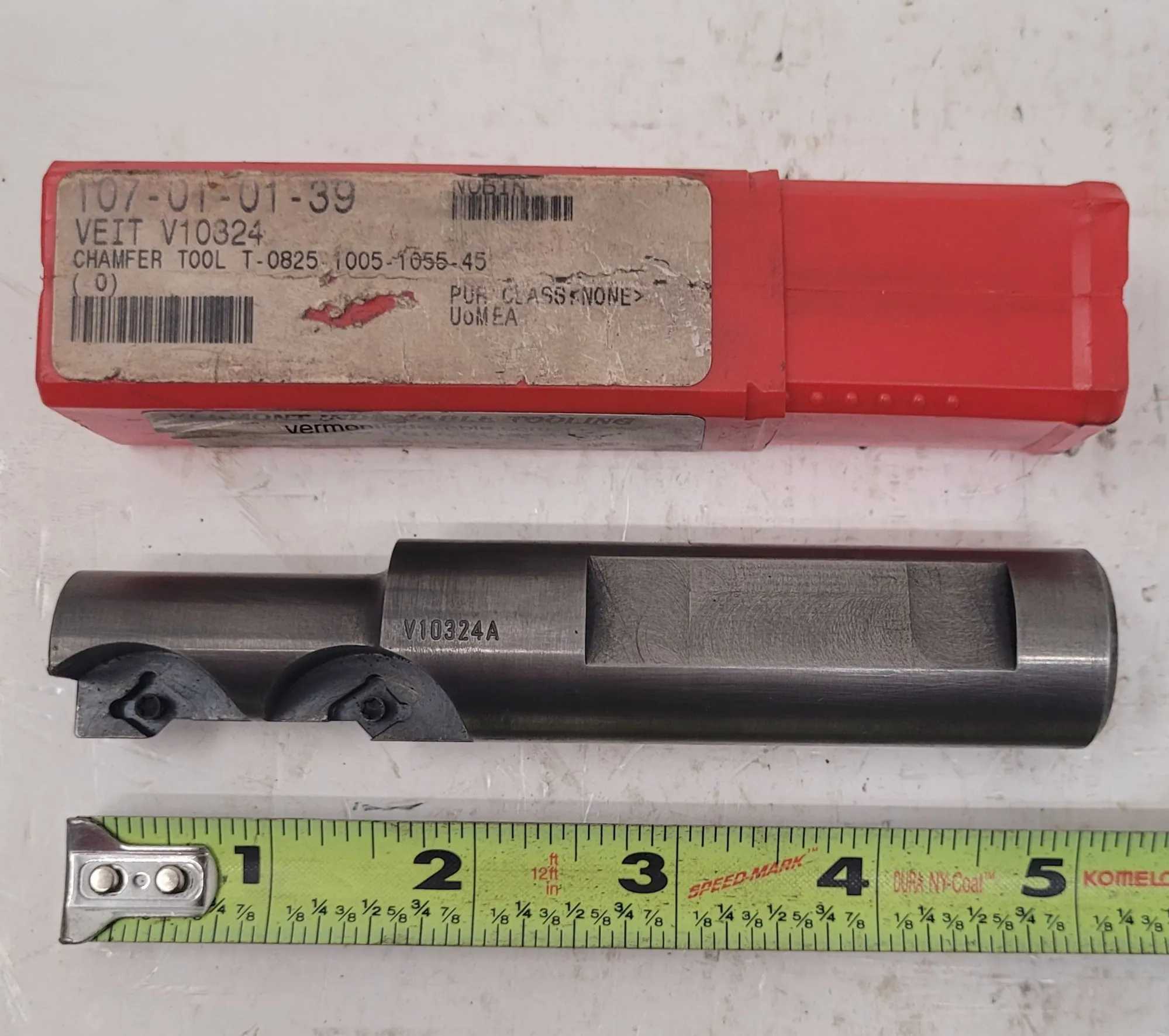 VERMONT V10324 INDEXABLE CHAMFER TOOL, OAL 5IN, SHANK 1IN, BODY .82IN - MACHINE TOOLING