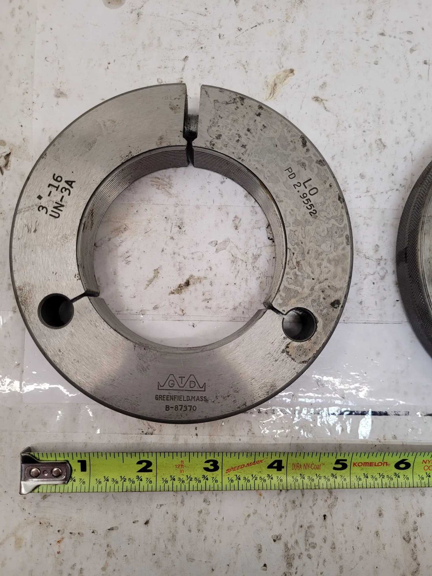 GTD THREAD GO/NO GO GAUGES SET OF 2, PD 2.9552 3-16, UN-3A AND PD 2.9124 3-8, UN-3A - MACHINE TOOLING
