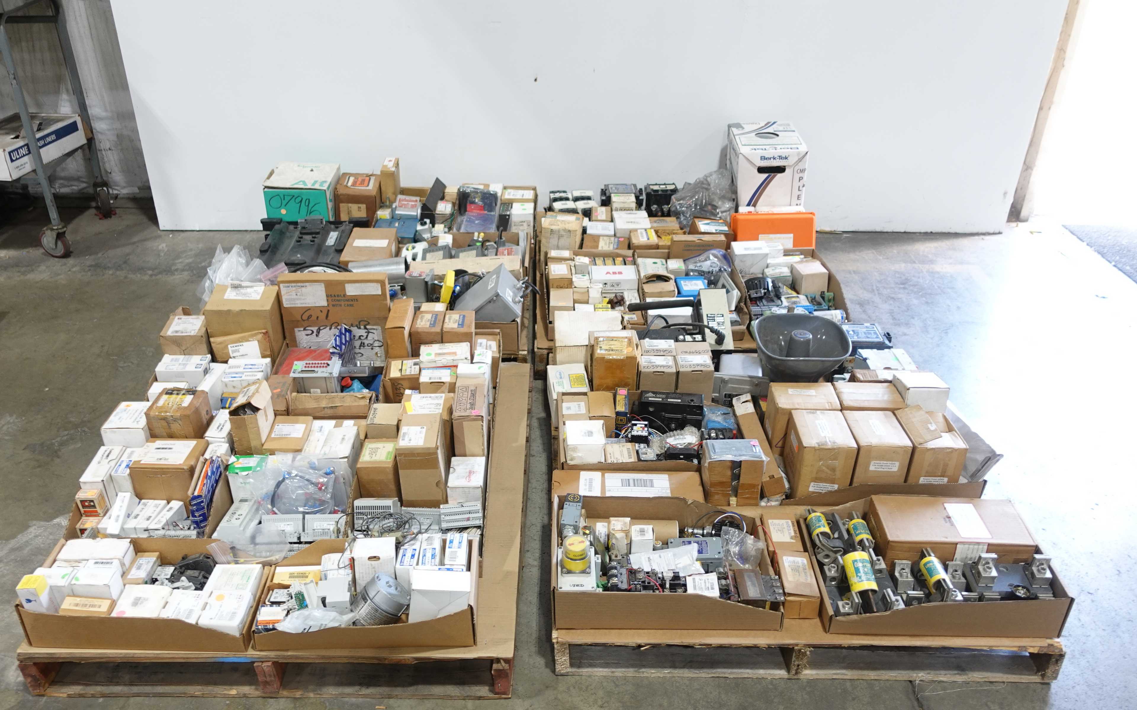 4 PALLETS OF ASSORTED ELECTRICAL AND CONTROLS - ELECTRICAL PARTS