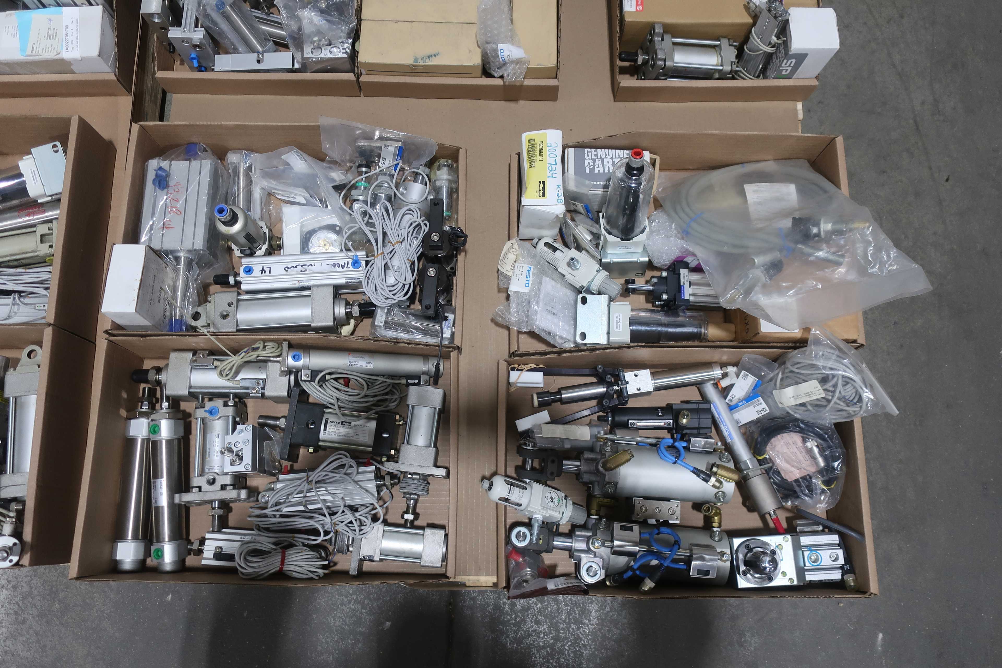 SKU 1738205 - 4 PALLETS OF ASSORTED PNEUMATICS - PNEUMATIC PARTS