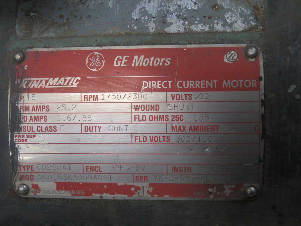 GE CD258AT 5CD163KA009A061 DC MOTORS, 15 HP POWER, 1750/2300 RPM SPEED, 500 V VOLTAGE - DC MOTOR