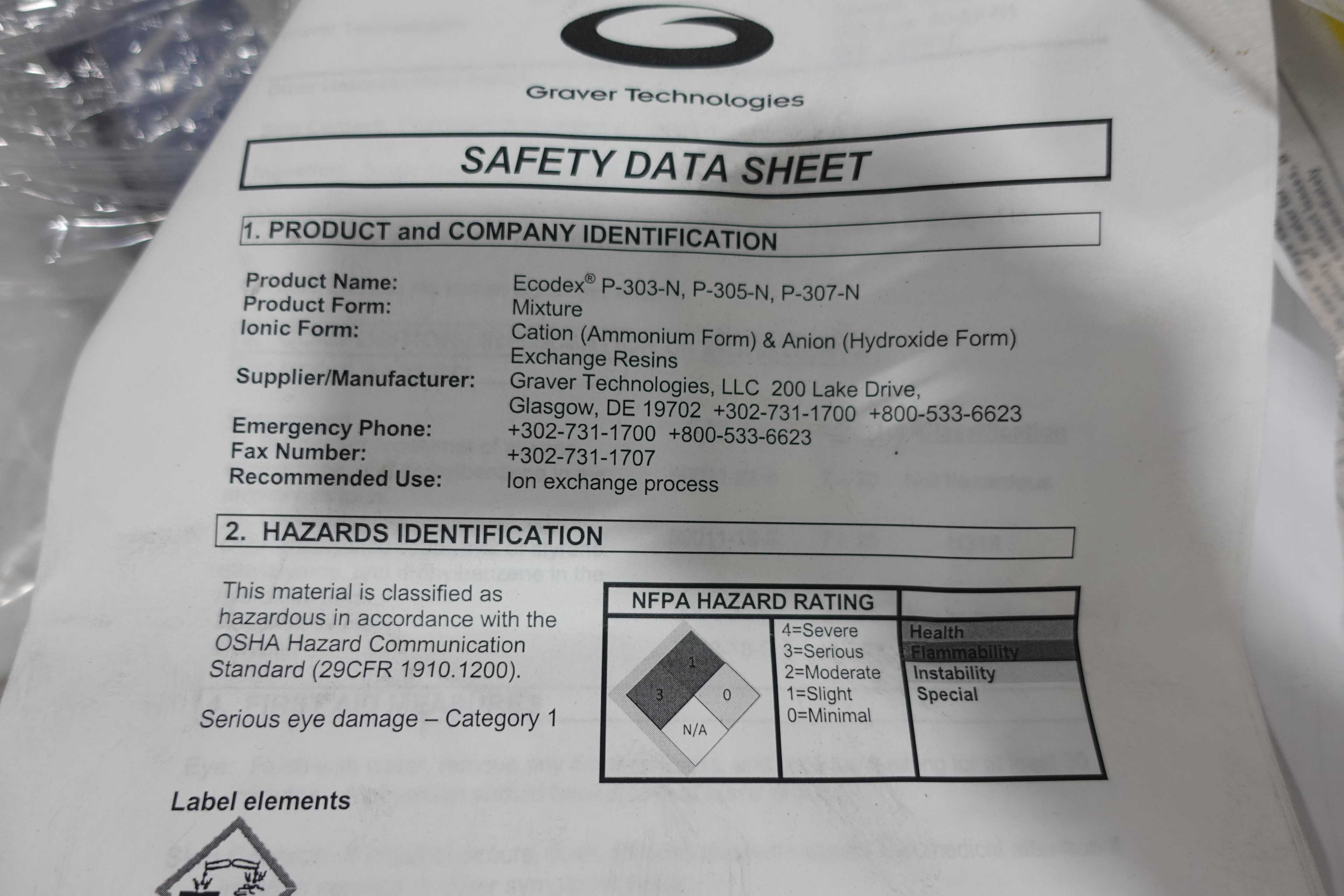 SKU 1760796 - 2 PALLETS OF ECODEX CATION-AMMONIUM FORM AND ANION-HYDROXIDE FORM EXCHANGE RESIN - MISCELLANEOUS