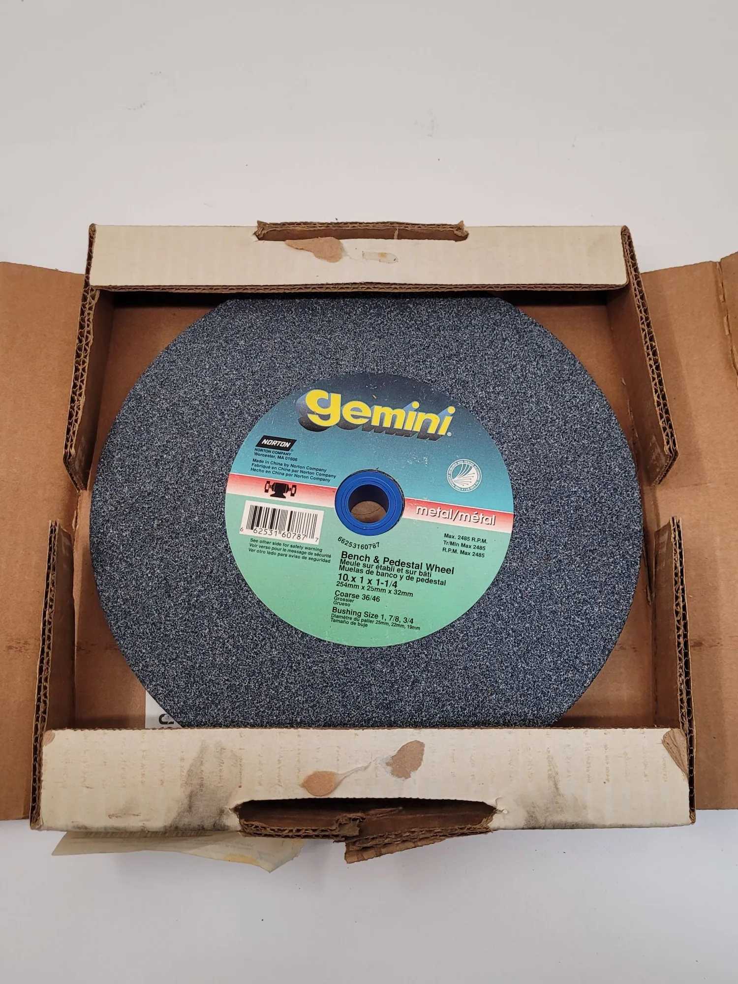 NORTON CO GEMINI BENCH AND PEDESTAL WHEEL (SET OF 2) 10X1X1-1/4, MAX RPM 2485 - MACHINE TOOLING