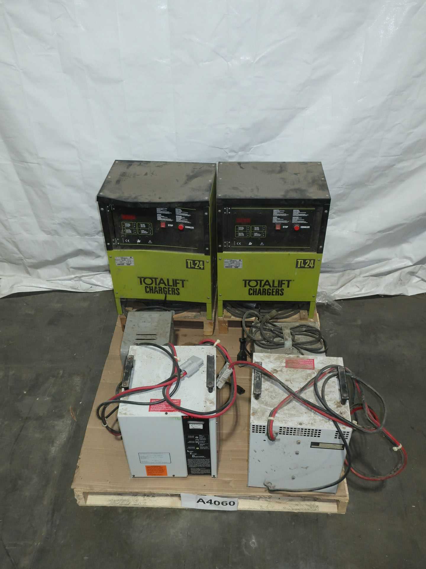 LOT OF 6 ASSORTED BATTERY CHARGERS, TOTAL LIFT, LTD, EZ-GO TEXTRON, THUNDERBULL - BATTERY CHARGERS