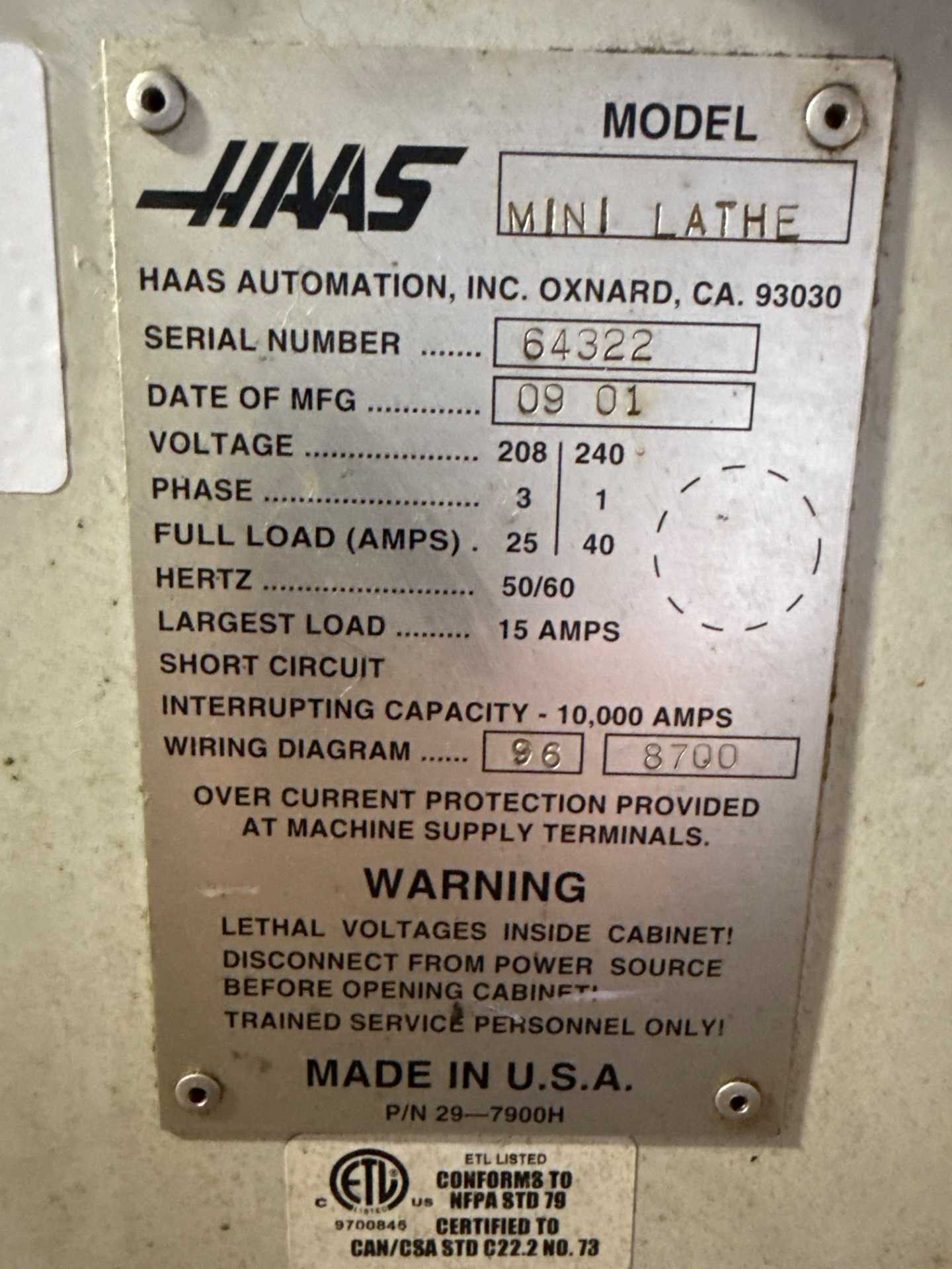 2001 HAAS MINI LATHE CNC TURNING CENTER 7.5HP, 6000RPM, 10-STATION TURRET, 5C COLLET, 12X12 TRAVEL - CNC LATHES