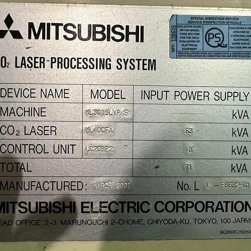 2007 MITSUBISHI ML3015LVP LASER CUTTING MACHINE - undefined