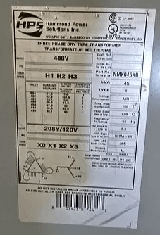 HPS NMK045KB 45 KVA 480V TO 208Y/120V 3-PHASE VENTILATED TRANSFORMER NEMA 3R - MACHINE TOOLING