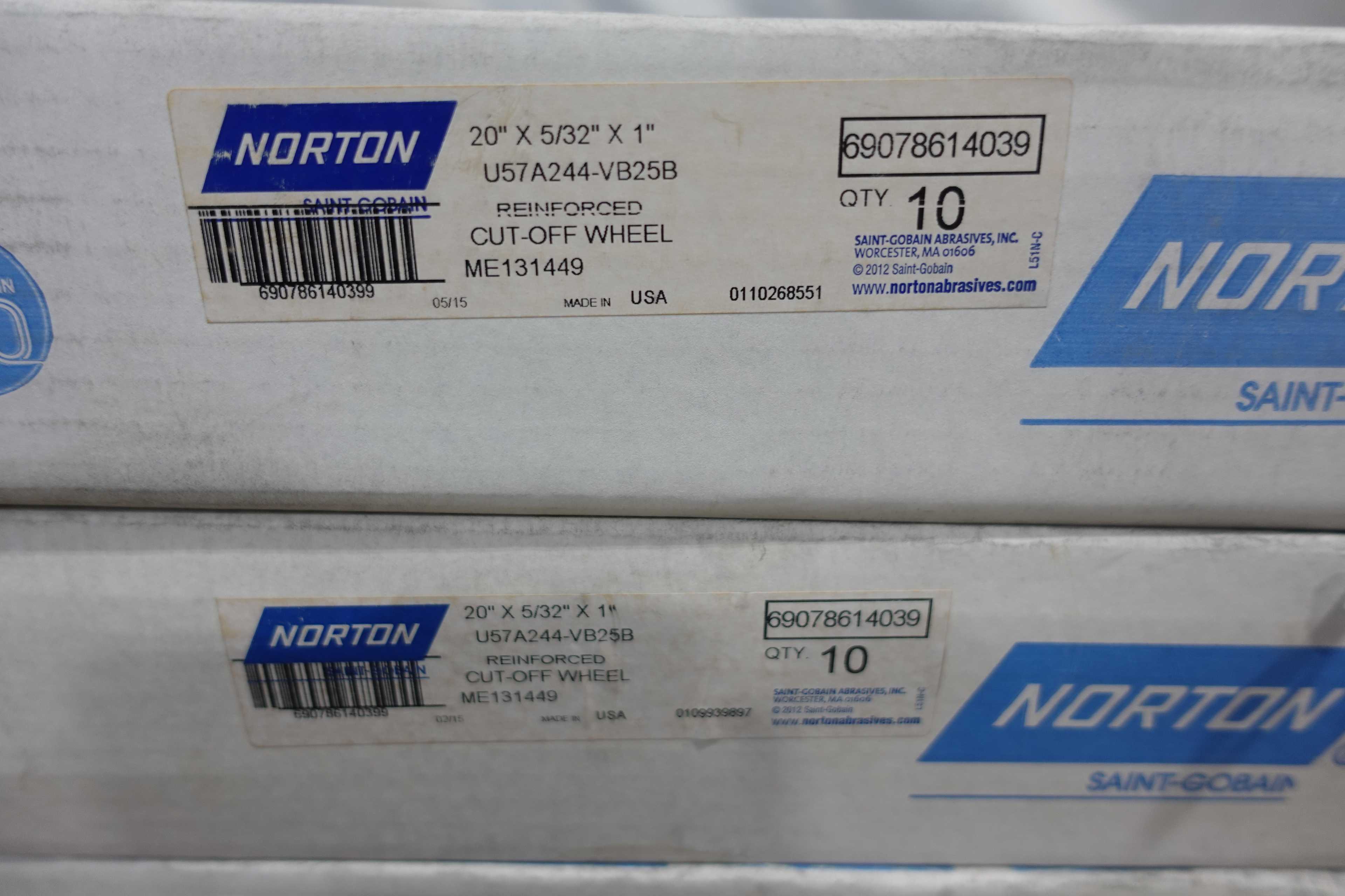 SKU 1744266 - PALLET OF NORTON U57A244-VB25B CUT-OFF WHEELS, 10 PER BOX - GRINDING WHEELS