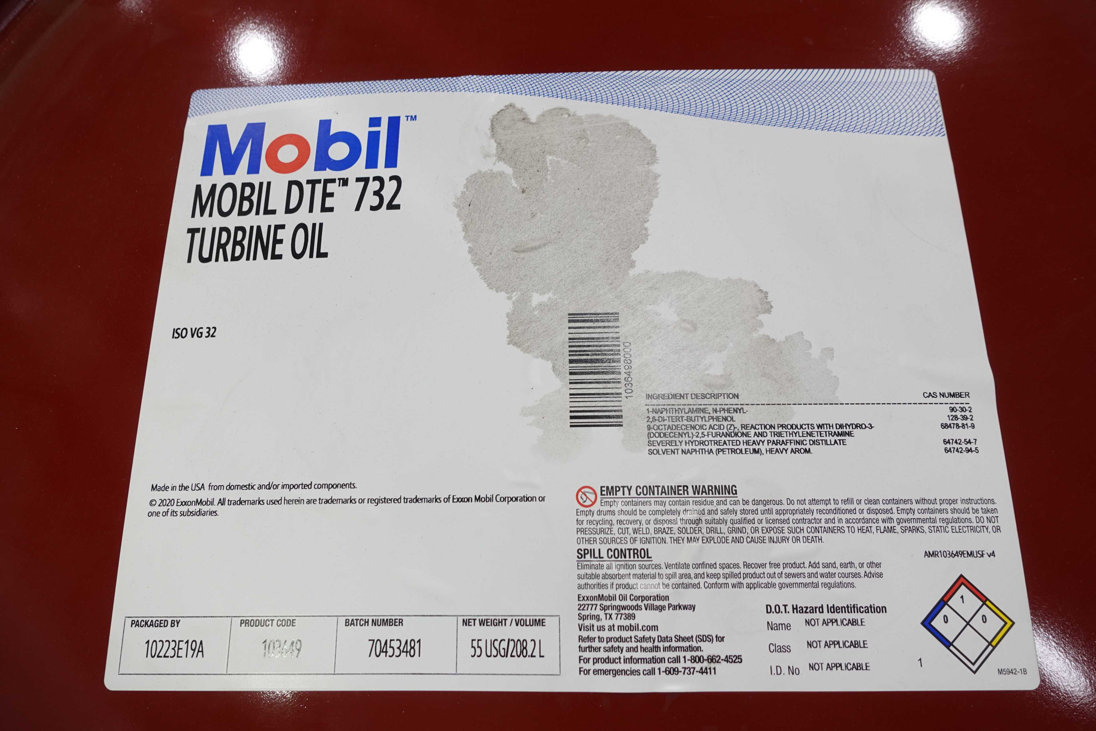 55 GALLON DRUM OF MOBIL DTE 732 TURBINE OIL - MISCELLANEOUS