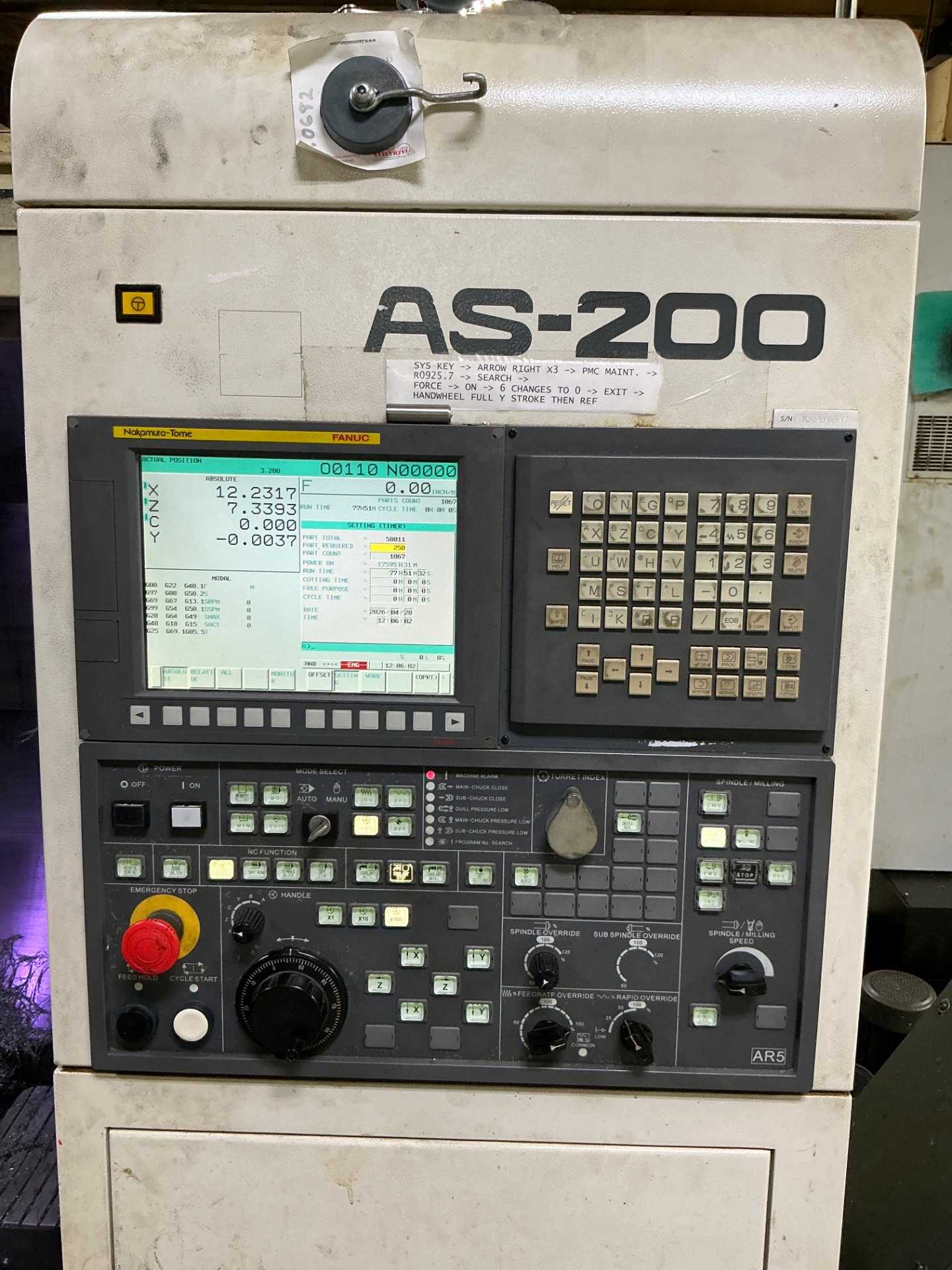 2014 NAKAMURA-TOME AS-200 CNC LATHE 20HP, 4500RPM, 8IN CHUCK, 12-STATION Y-AXIS MILLING - CNC LATHES