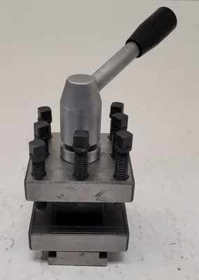 4-WAY LATHE TOOL POST H: 6-3/4” OVERALL W: 3.15IN L: 3.15IN GAP: 1-1/4IN BASE: .72IN - MACHINE TOOLING