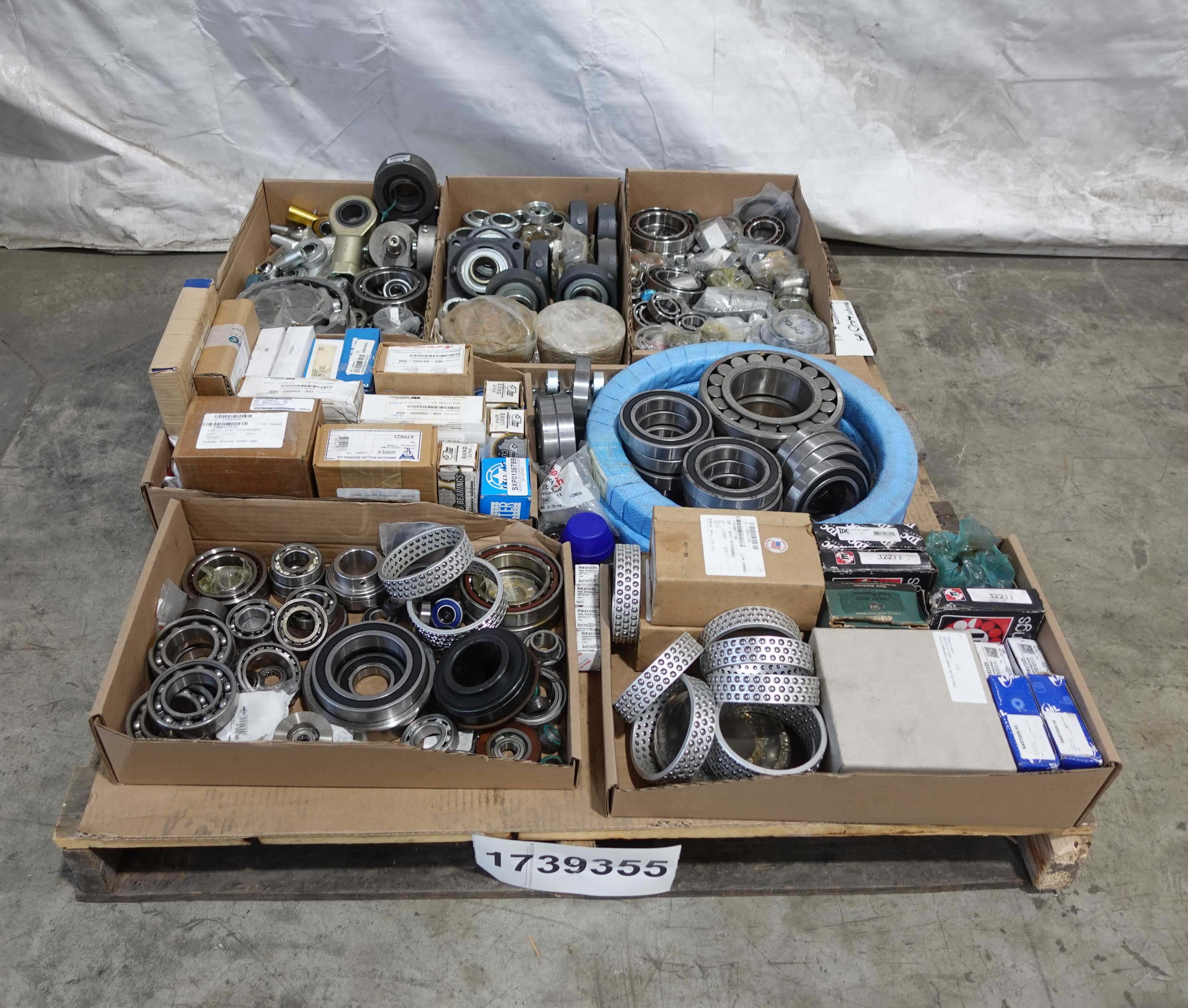 SKU 1739355 - PALLET OF ASSORTED MOUNTED, NEEDLE, BALL, ROLLER, INSERT AND ROD END BEARINGS