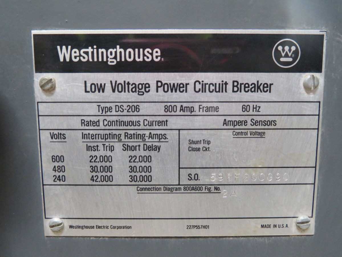 WESTINGHOUSE DS-206 CIRCUIT BREAKER, 3-POLE, 800A CONT., 600V NOM., 30KA INT. CAP. @ 600V - CIRCUIT BREAKERS