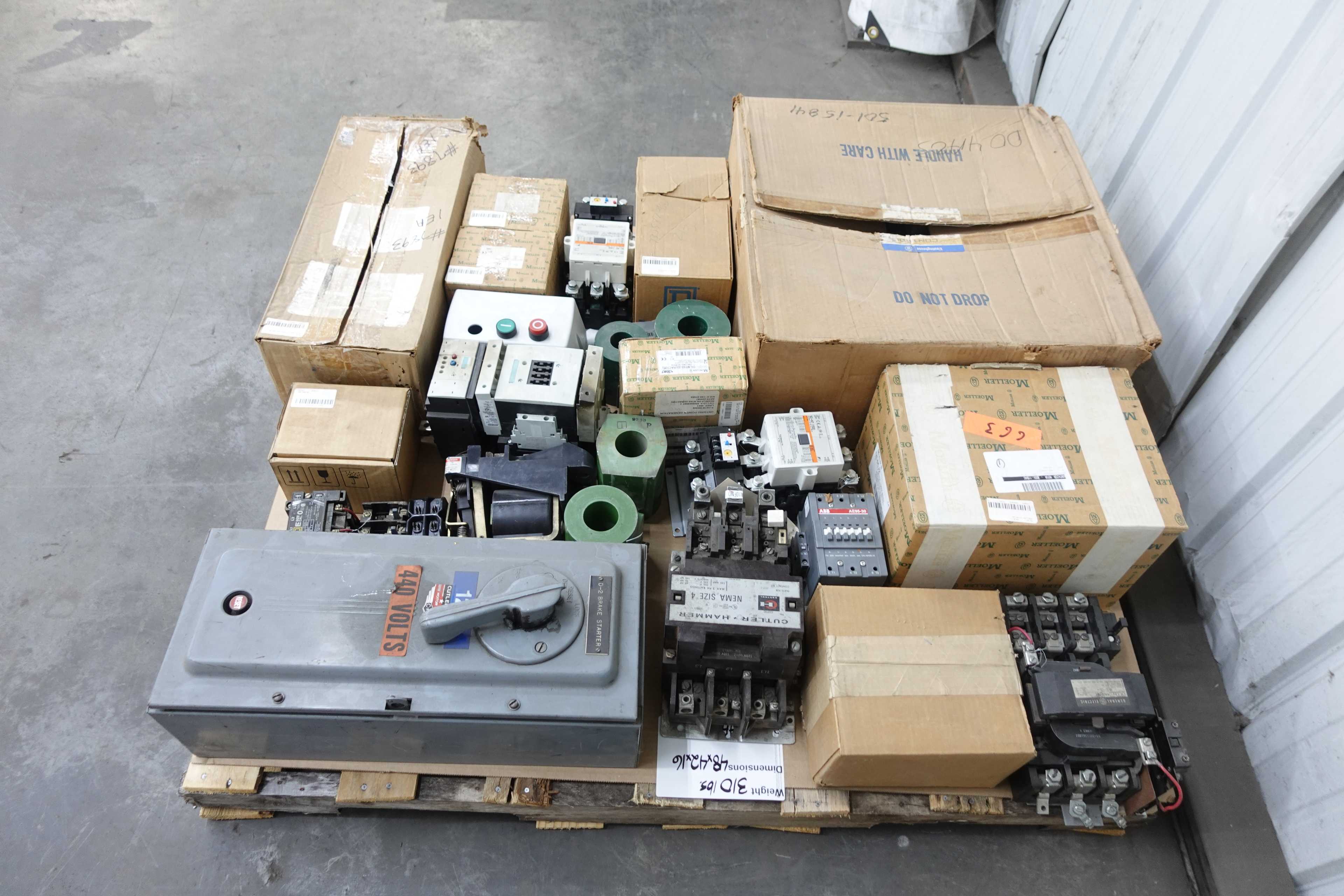 SKU 1726637 - PALLET OF ASSORTED MOTOR STARTERS, CONTACTORS, OVERLOAD RELAYS - ELECTRICAL COMPONENTS