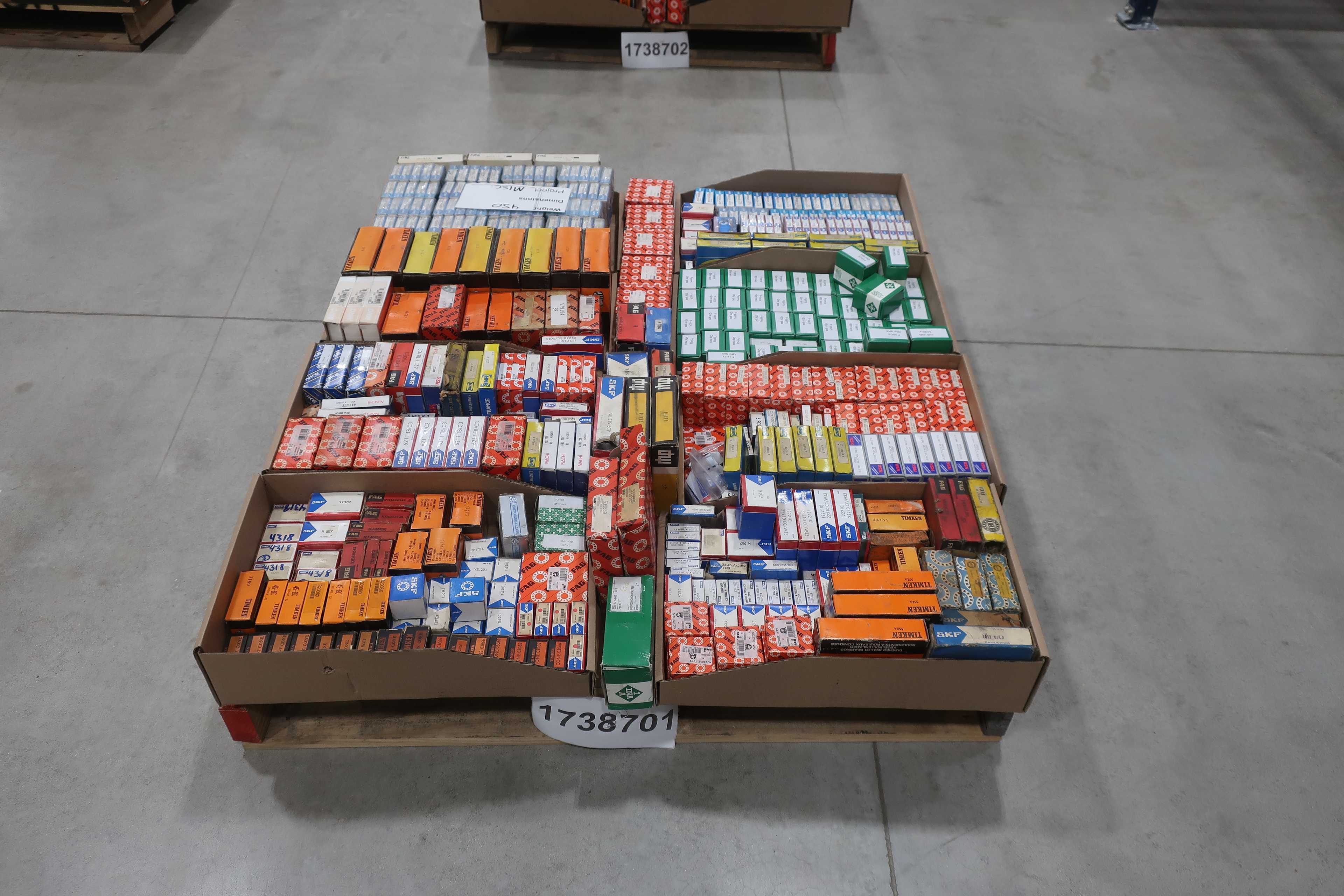 SKU 1738701 - PALLET OF ASSORTED BEARINGS, TIMKEN, FAG, INA, NKE, SNR, NSK, NACHI, SKF, RHP
