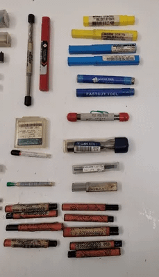 ASSORTED TOOLING SET - 42 PIECE MIX OF TAPS, DIES, DRILLS, AND END MILLS - MACHINE TOOLING