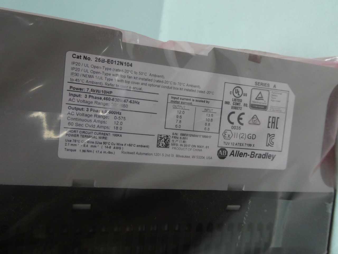 ALLEN BRADLEY 25B-E012N104 POWERFLEX 525 VFD DRIVE - AC VFD DRIVE