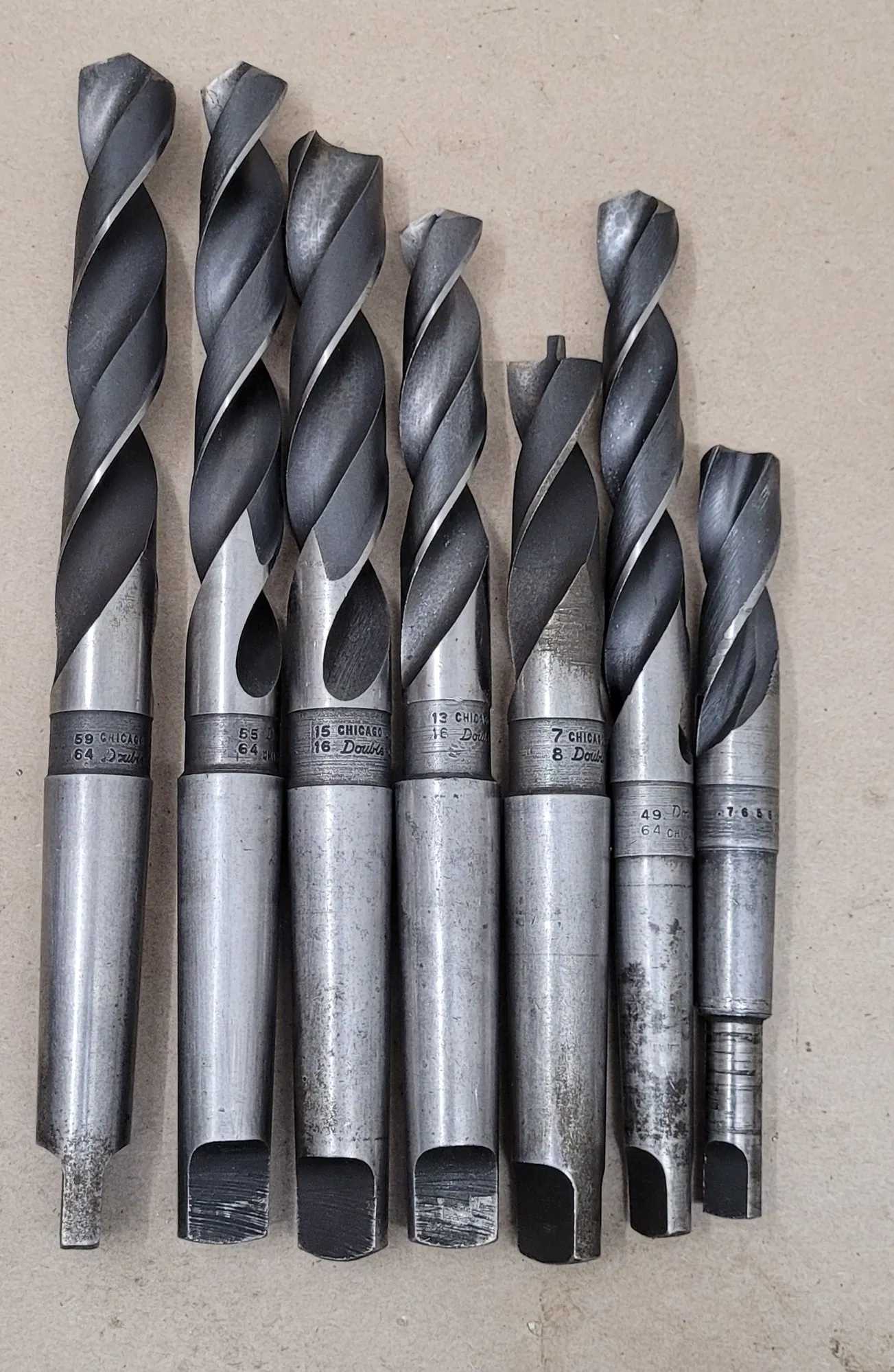 CHICAGO-LATROBE 7-PIECE HSS TWIST DRILL SET, MT2, MT3 & STRAIGHT SHANKS, 49/64" TO 59/64" - MACHINE TOOLING