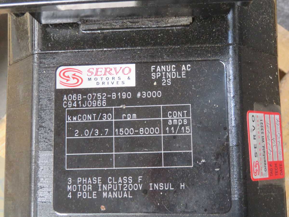 FANUC A06B-0752-B190 C941J0966 SERVO MOTOR, 2.0 KW POWER, 3000 RPM SPEED, 11 A CURRENT - SERVO MOTORS