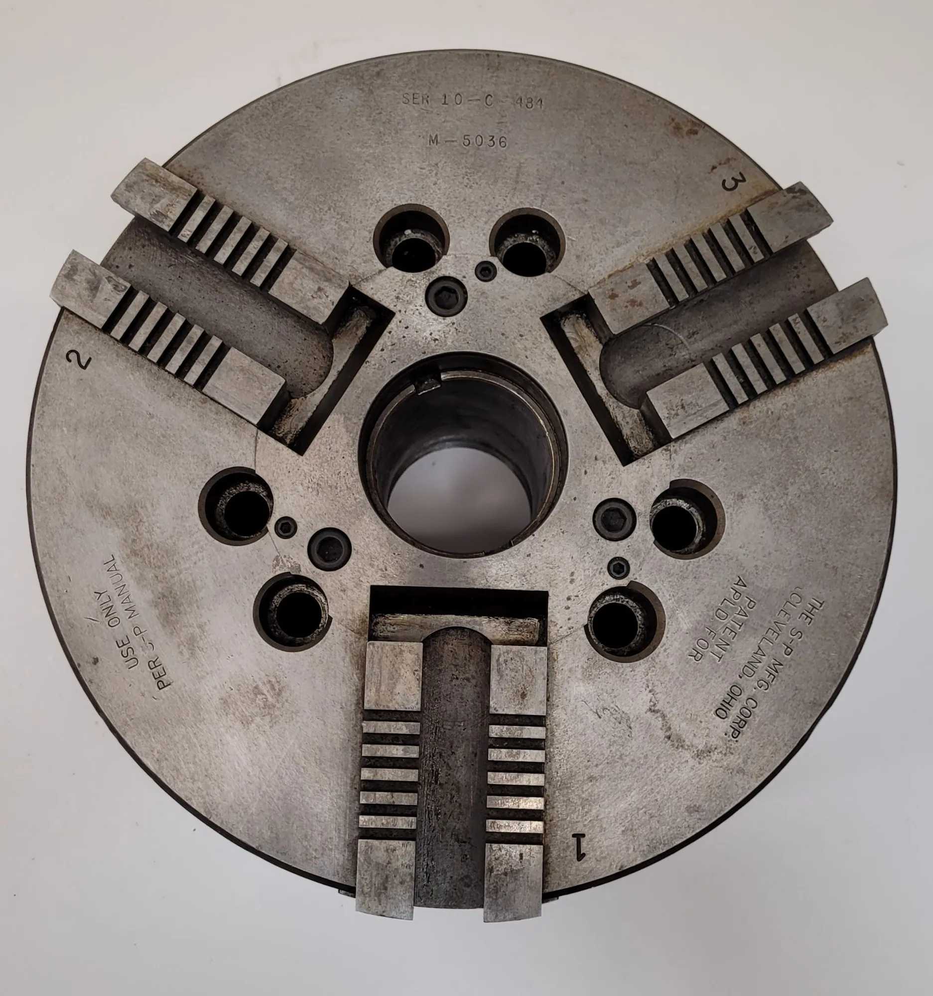 S-P MFG 3-JAW LATHE CHUCK, 10 IN, PLAIN BACK MOUNT - MACHINE TOOLING