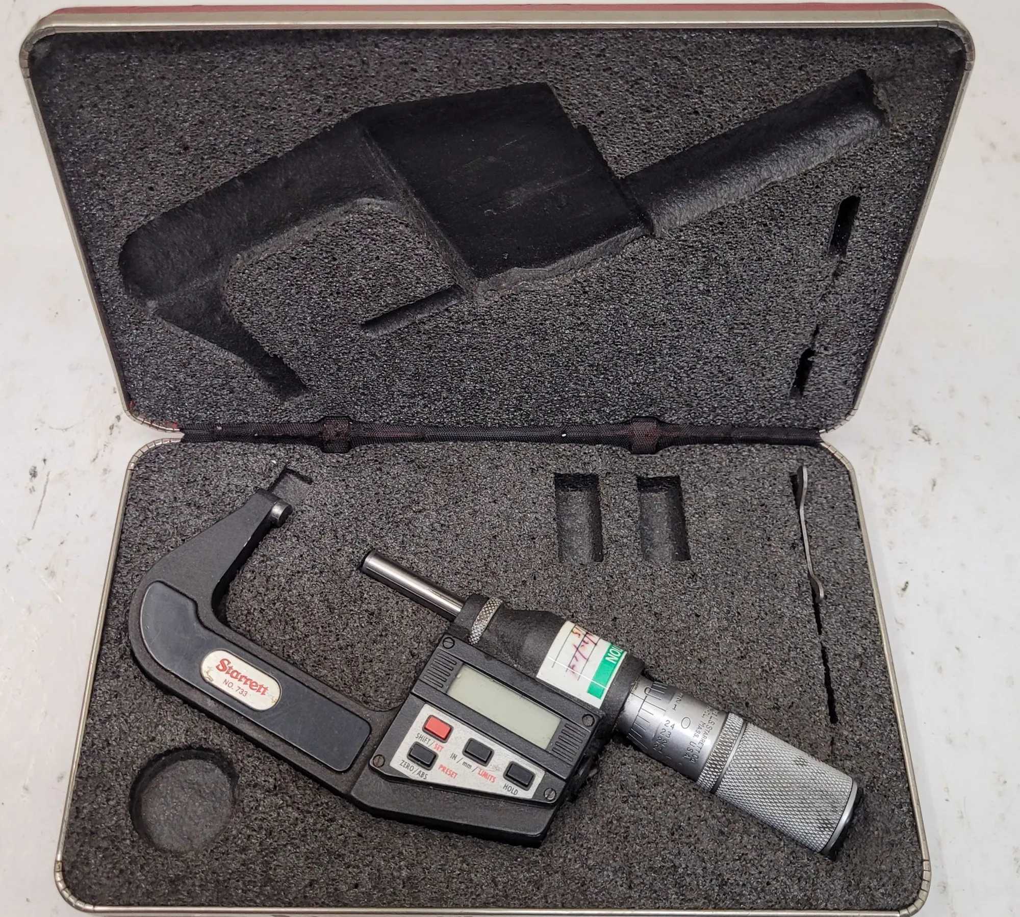STARRETT NO 733 ELECTRONIC MICROMETER, 1-2", DIGITAL, +/- 0.0001" ACCURACY - MACHINE TOOLING