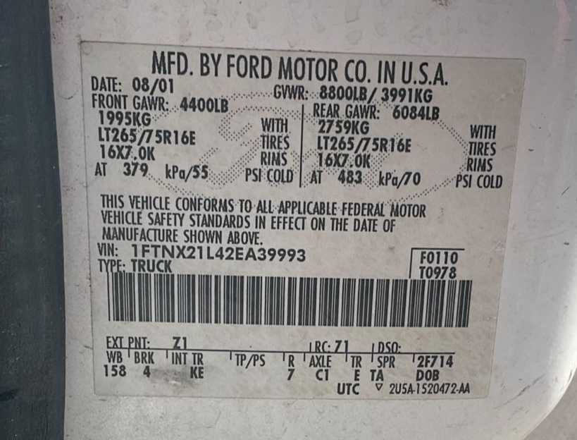 2001 FORD F-250 PICKUP TRUCK -