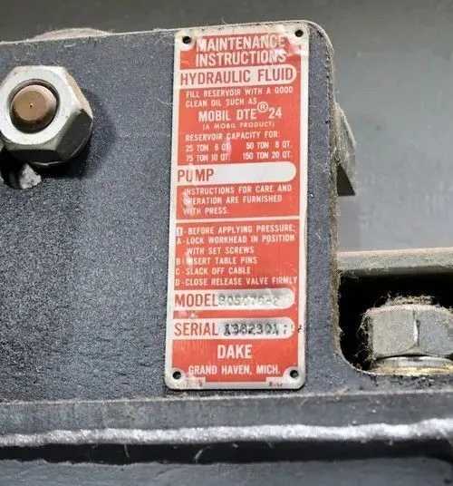 DAKE 905076-2 HYDRAULIC STRAIGHTENING PRESS 75 TON 10" STROKE 2 HP - HYDRAULIC PRESSES
