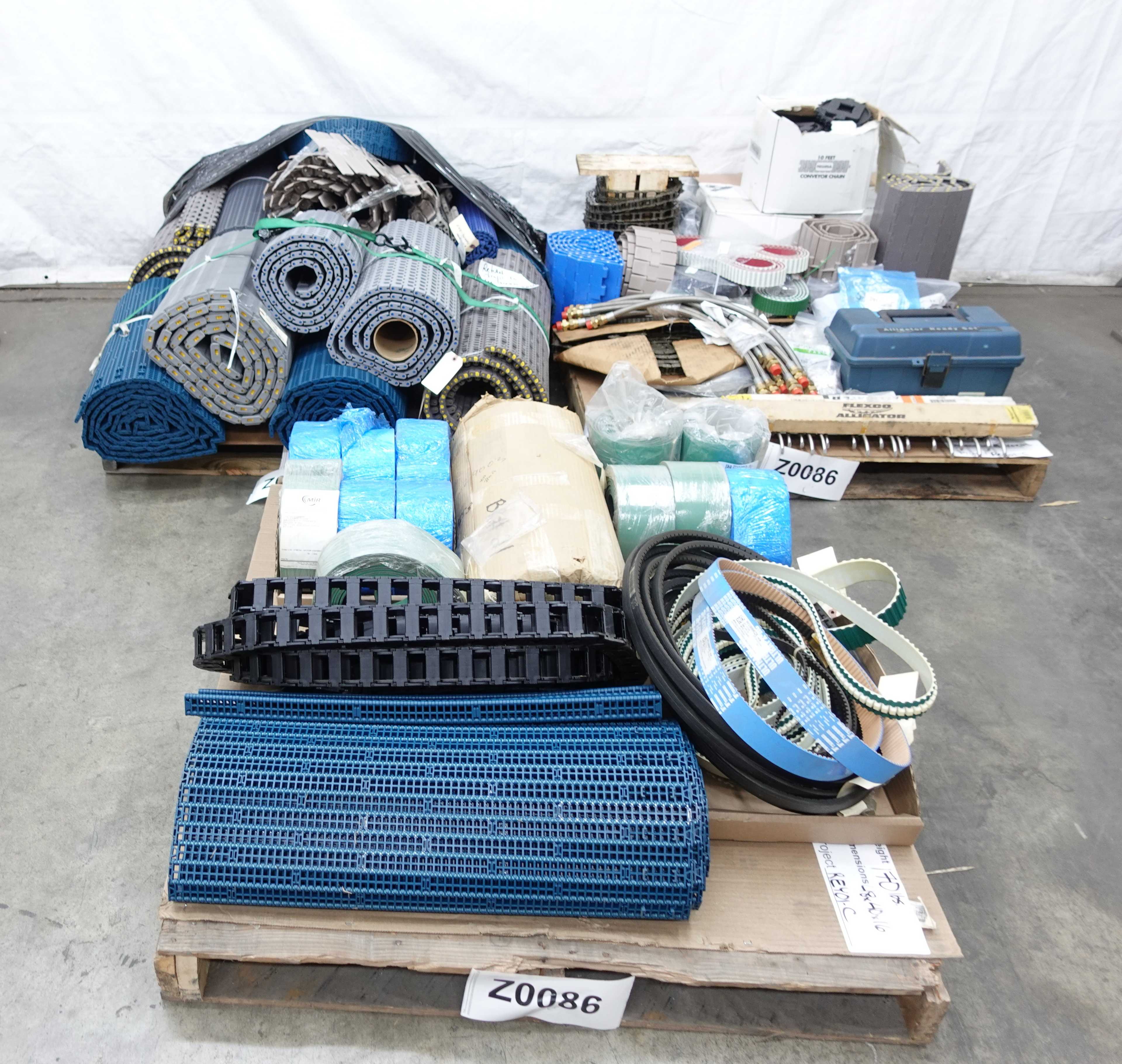 3 PALLETS OF CONVEYOR BELTS AND ACCESSORIES - CONVEYOR PARTS