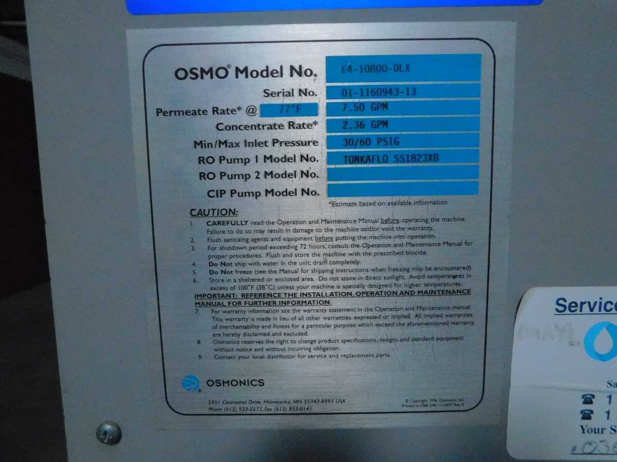 OSMONICS E4-10800-DLX REVERSE OSMOSIS SYSTEM, 480V AC POWER, 3 PHASE, 10800 GPD CAPACITY - PROCESS EQUIPMENT