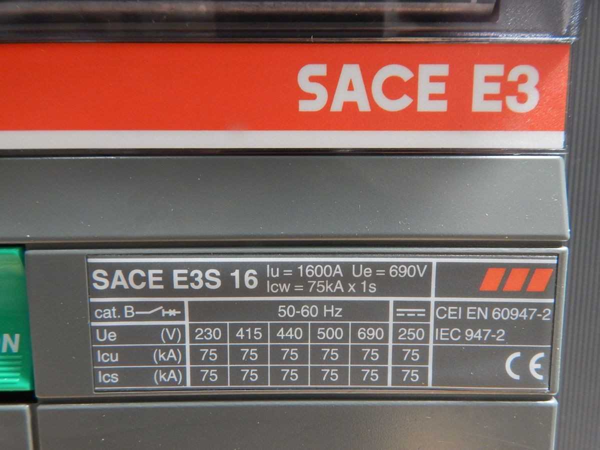 ABB SACE E3S 16, AC AIR CB, 1600A CURRENT, 240V AC, 65 KA ICU, 65 KA ICS - CIRCUIT BREAKERS