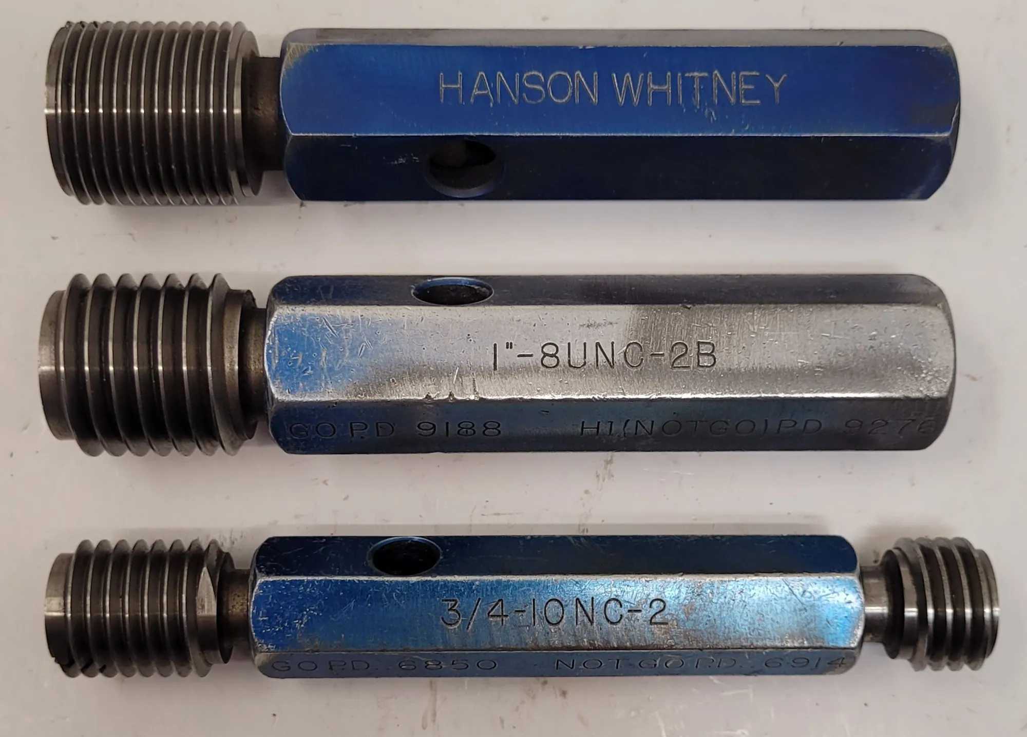 HANSON & WHITNEY GO/NO GO PLUG GAUGE - SET OF 3 – VARIOUS SIZES - MACHINE TOOLING