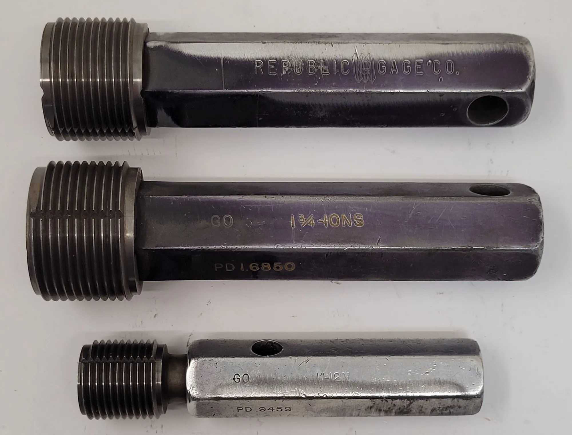 REPUBLIC GAGE CO. GO/NO GO PLUG GAUGE SET OF 3 - VARIOUS SIZES - MACHINE TOOLING
