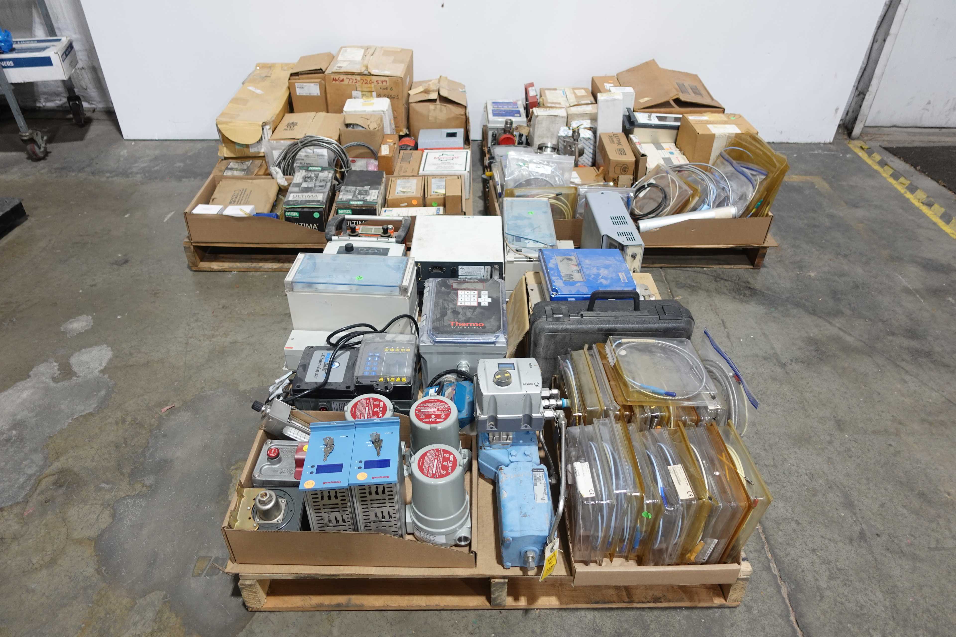 3 PALLETS OF ASSORTED INSTRUMENTATION, PROBES, SENSORS, SWITCHES, METERS, MONITORS - INSTRUMENTATION