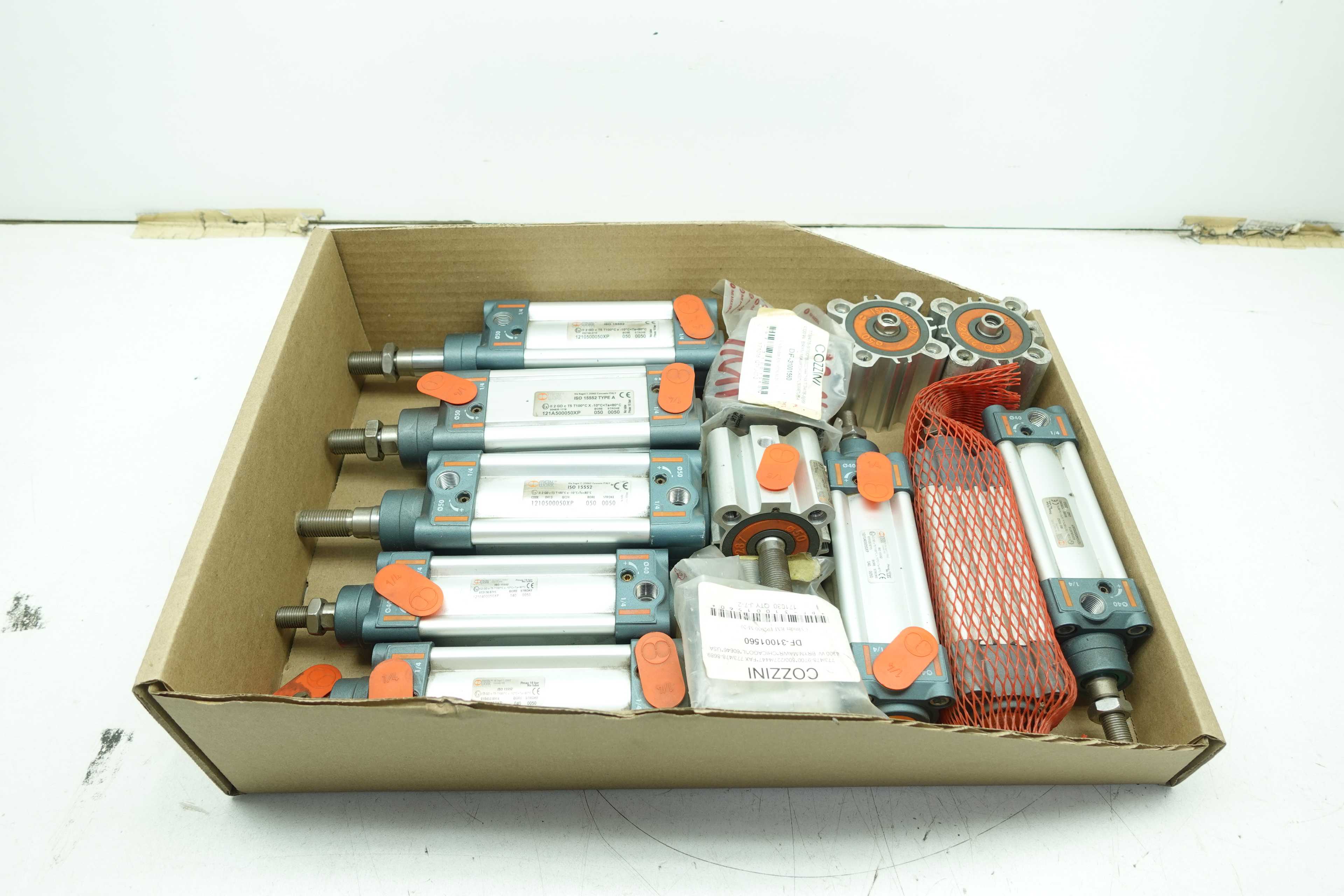 TOTE OF ASSORTED METAL WORKS PNEUMATIC CYLINDERS - PNEUMATIC CYLINDER