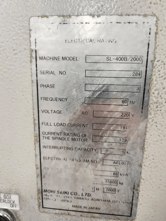 MORI SEIKI SL400B/2000 CNC LATHE 27.95" SWING 15" CHUCK 50HP 3000RPM 4.33" BAR - CNC LATHES