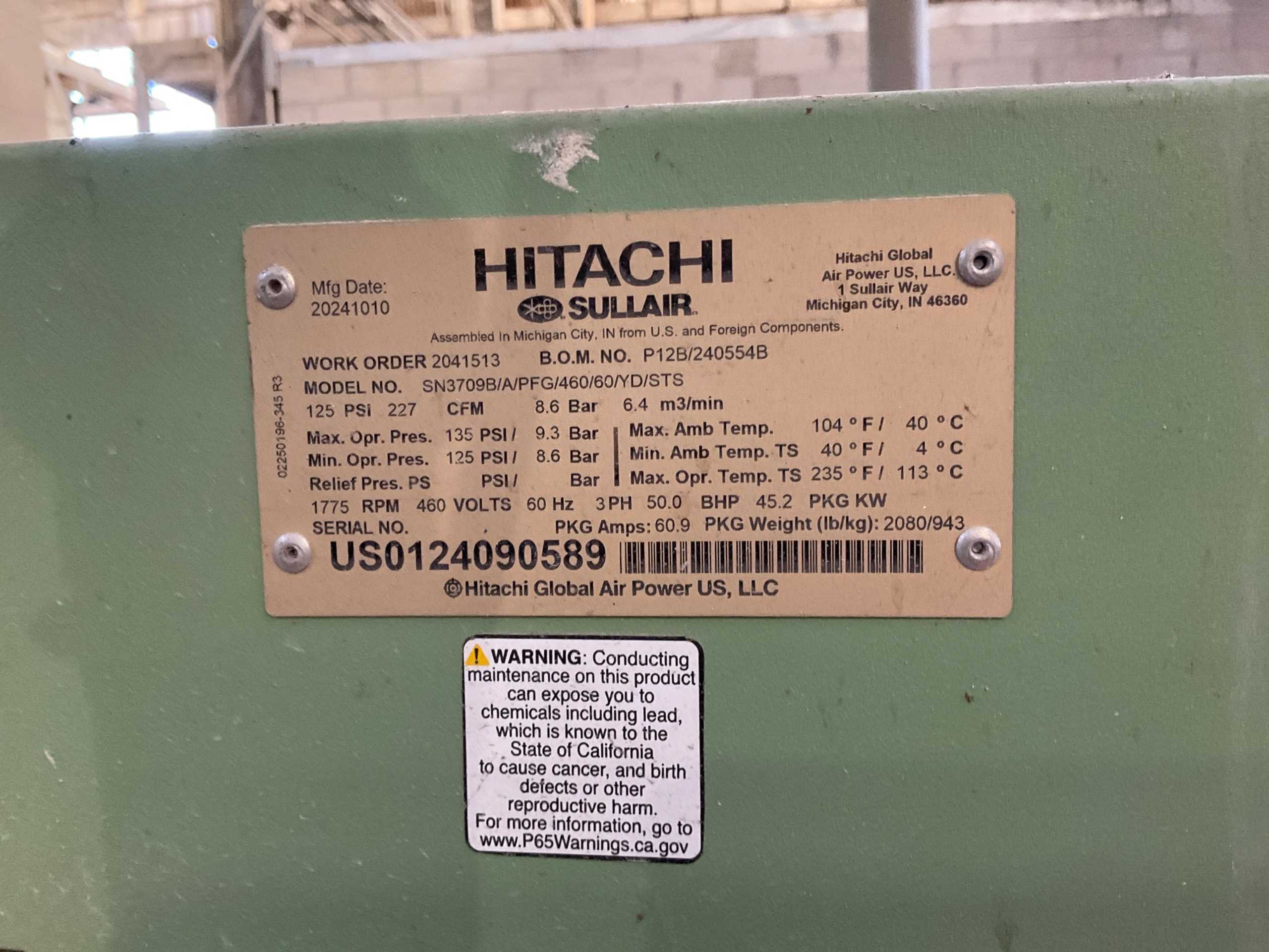 2024 SULLAIR SN3709B/A/PFG/460/60/YD/STS AIR COMPRESSOR - STATIONARY AIR COMPRESSOR