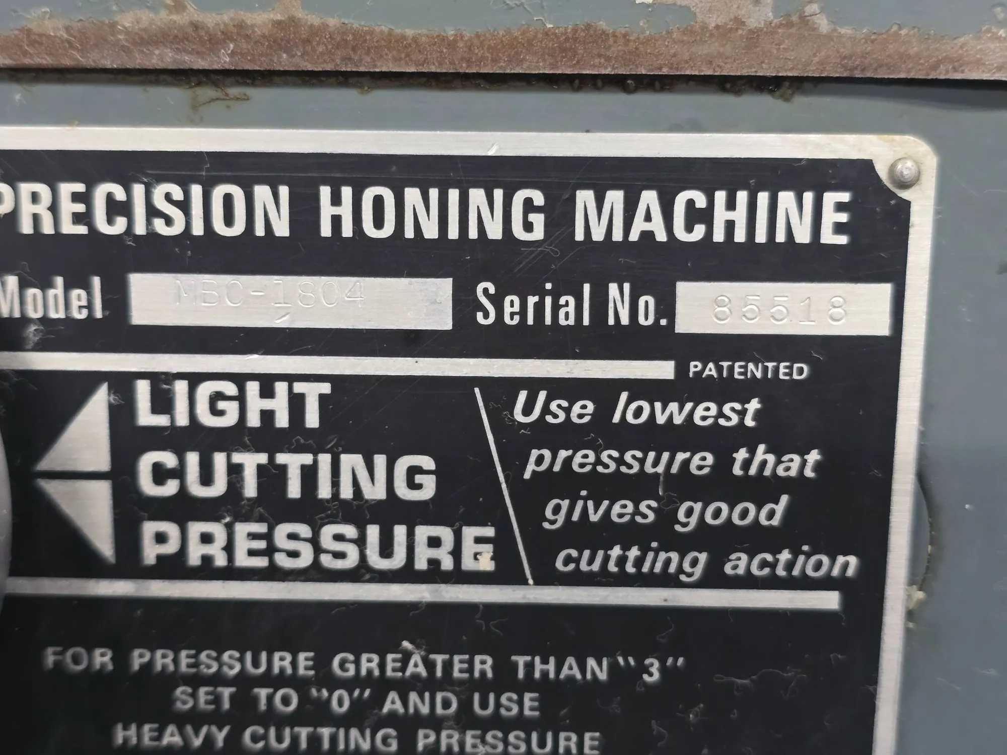 SUNNEN MBC-1804 POWER STROKE HONING MACHINE 0.060-6.5IN DIA 1HP 230V 3PH - HONING MACHINES