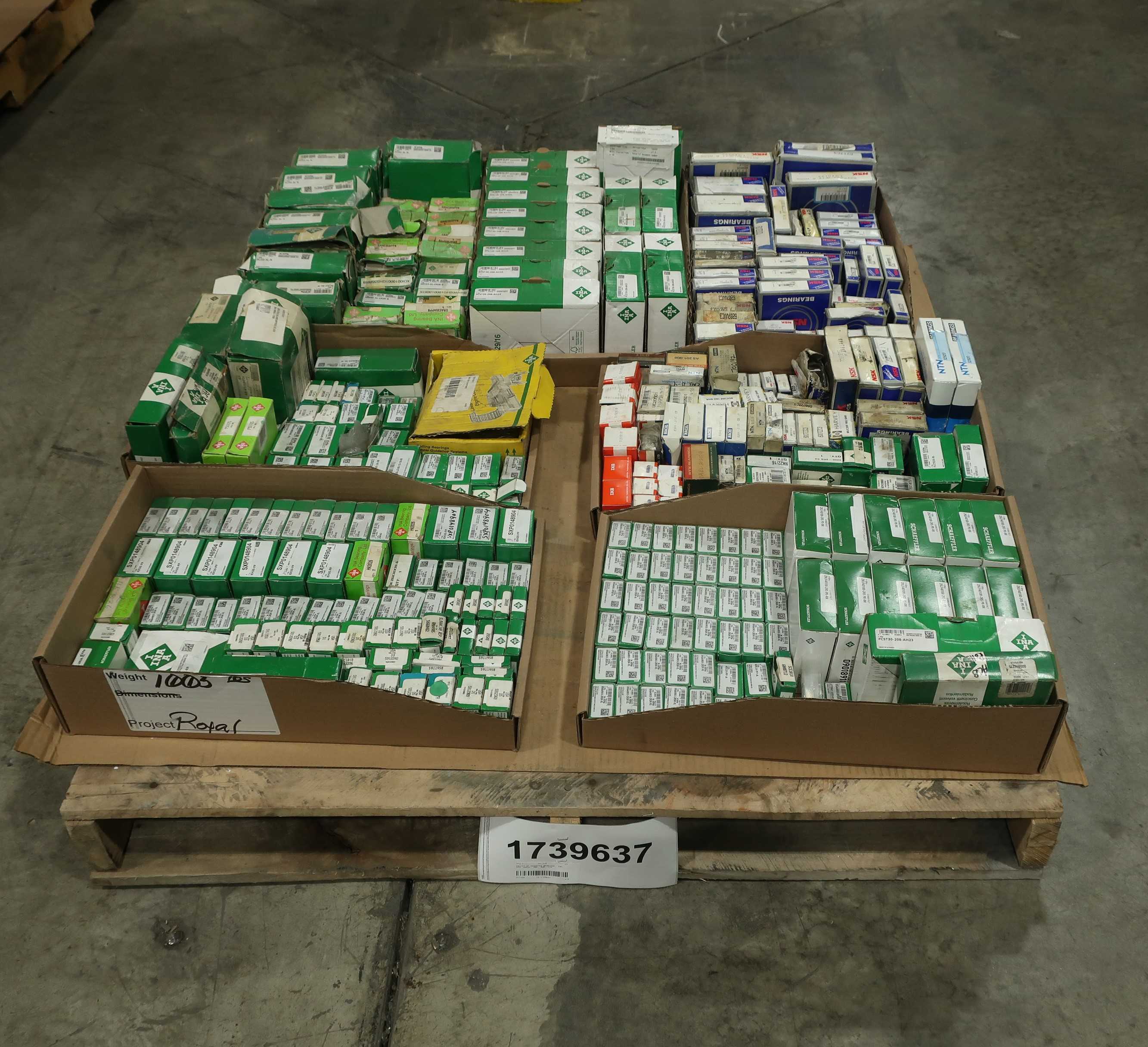 SKU 1739637 - PALLET OF ASSORTED BEARINGS, INA, NTN, NACHI, NSK, SNR, IKO